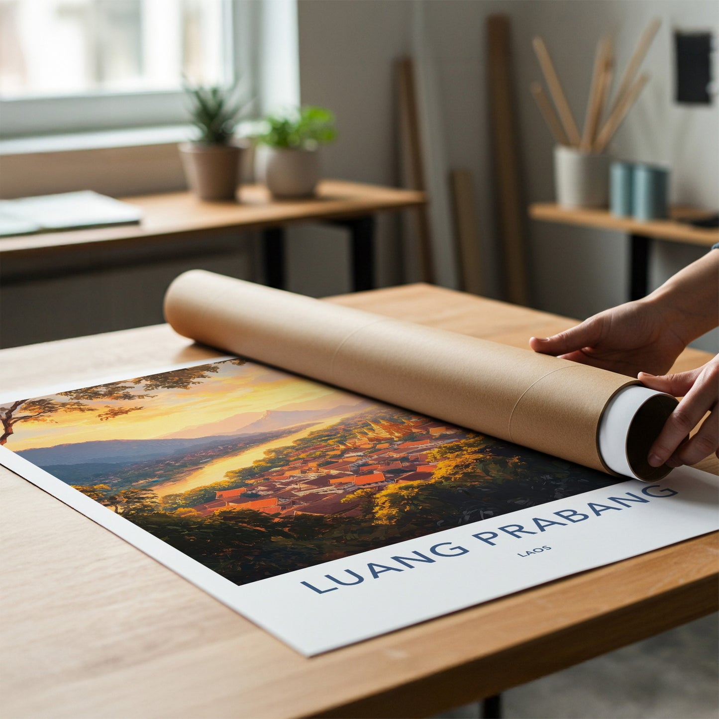 Luang Prabang Poster - Laos Travel Art - Golden Temple Glow Home Decor
