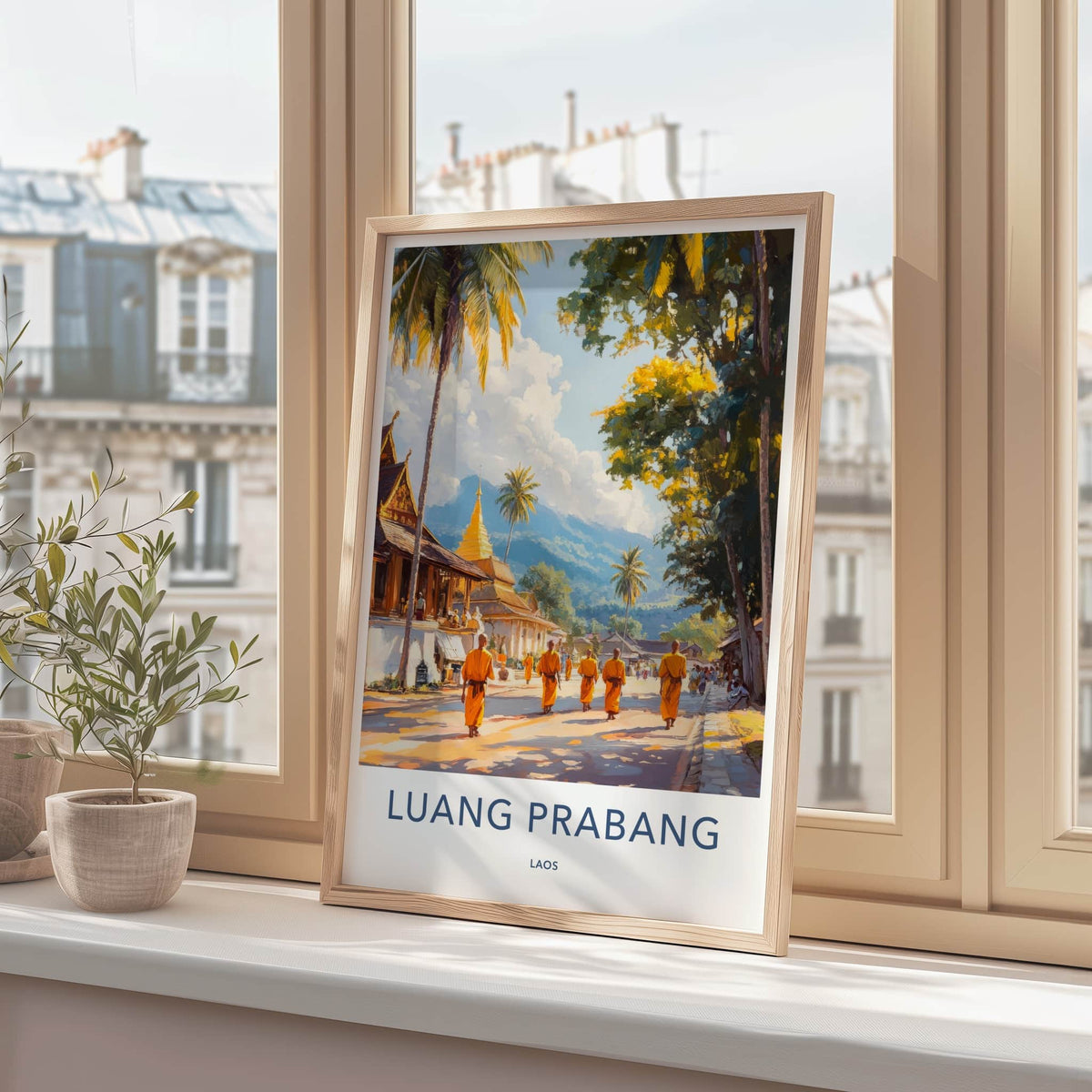 Luang Prabang Poster - Laos Travel Art - Golden Temple Monks Home Decor