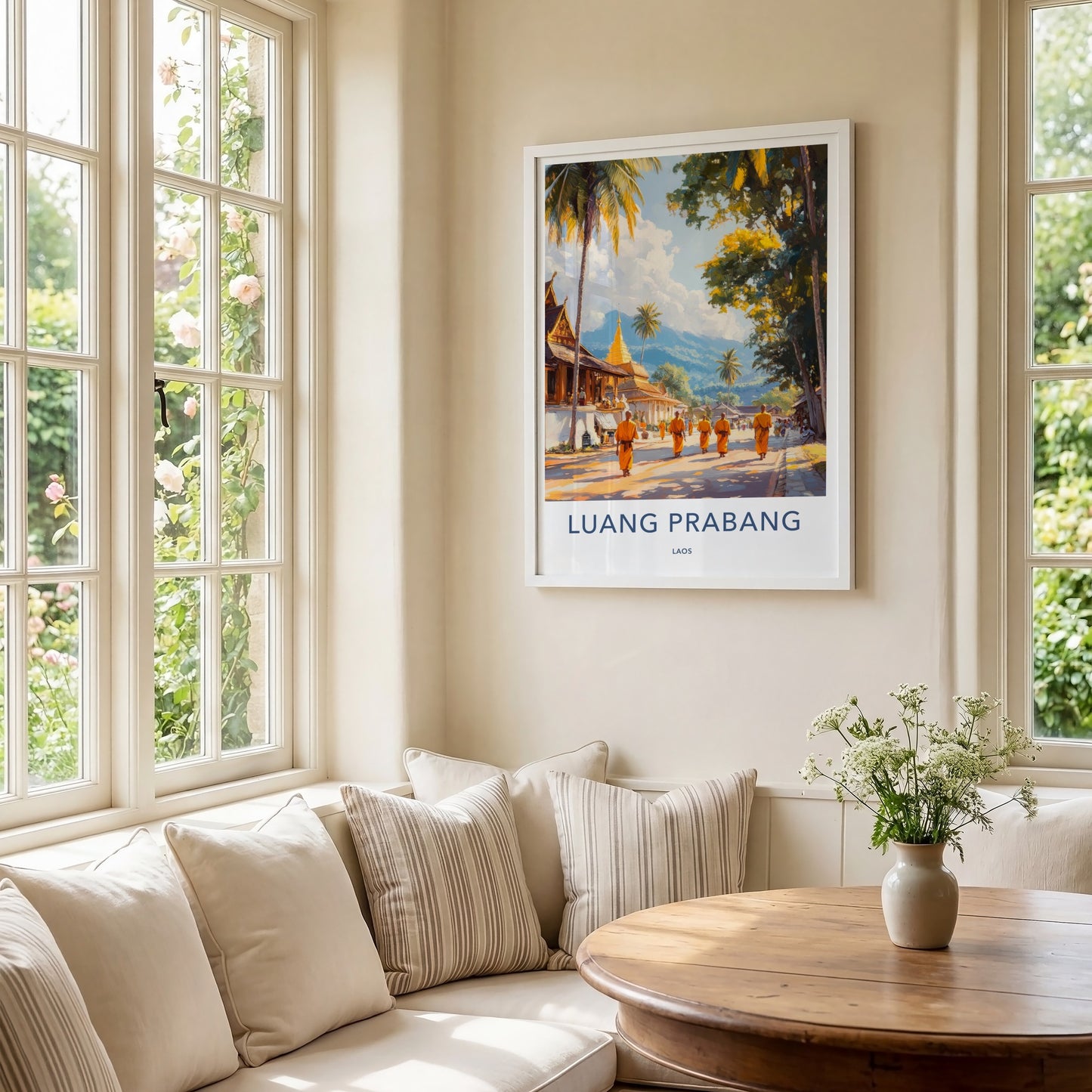 Luang Prabang Poster - Laos Travel Art - Golden Temple Monks Home Decor
