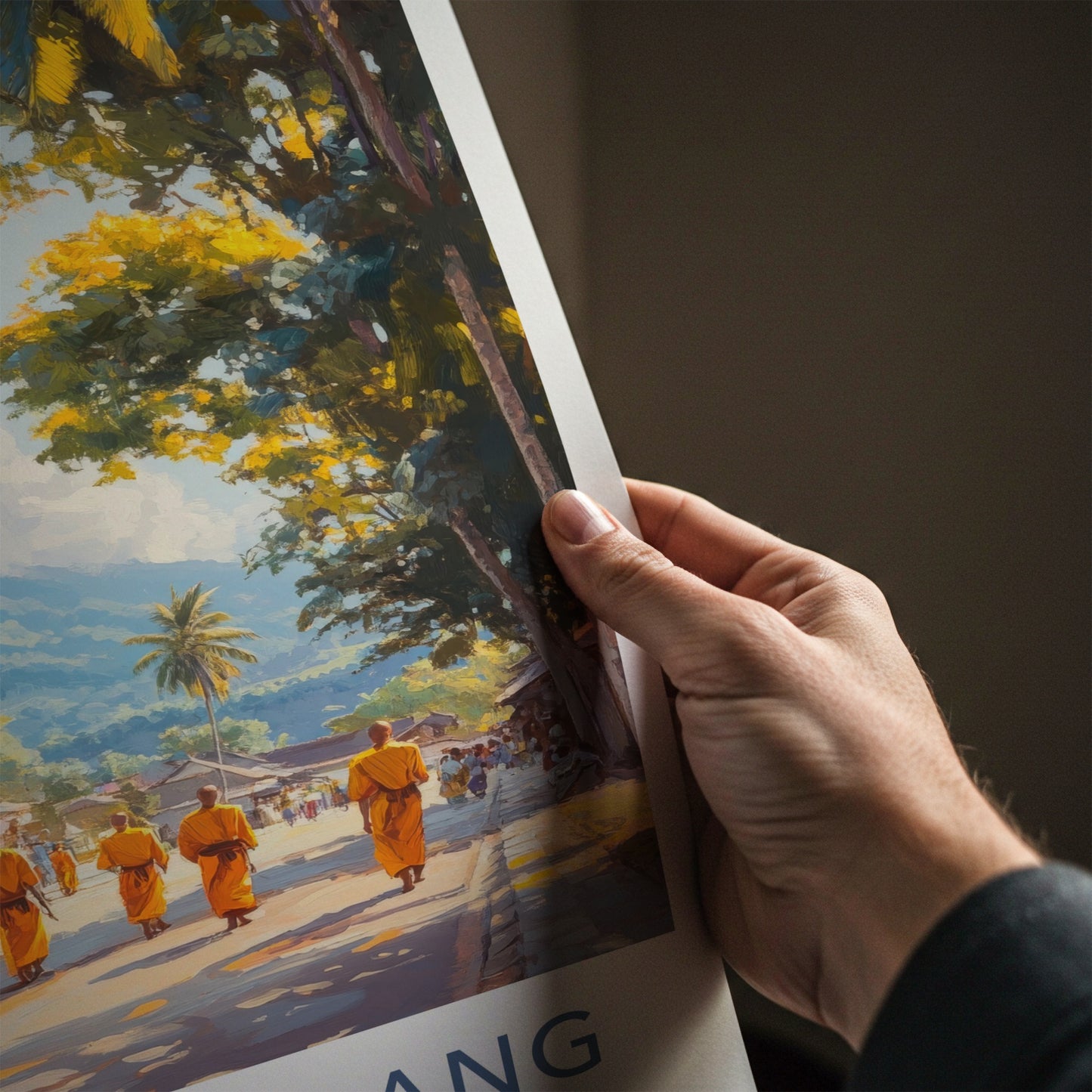 Luang Prabang Poster - Laos Travel Art - Golden Temple Monks Home Decor