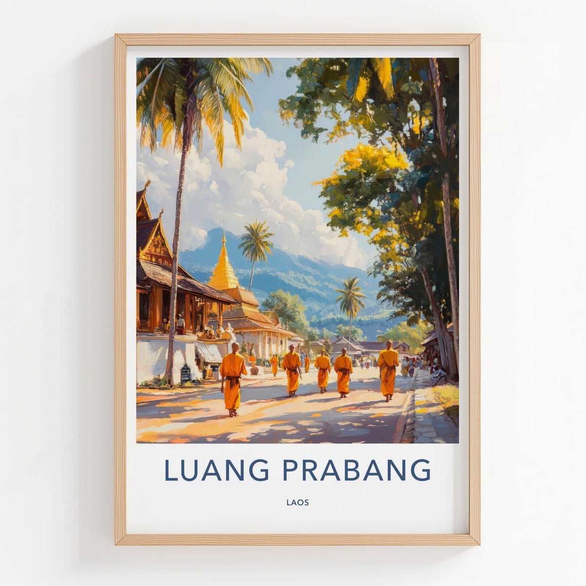 Luang Prabang Poster - Laos Travel Art - Golden Temple Monks Home Decor
