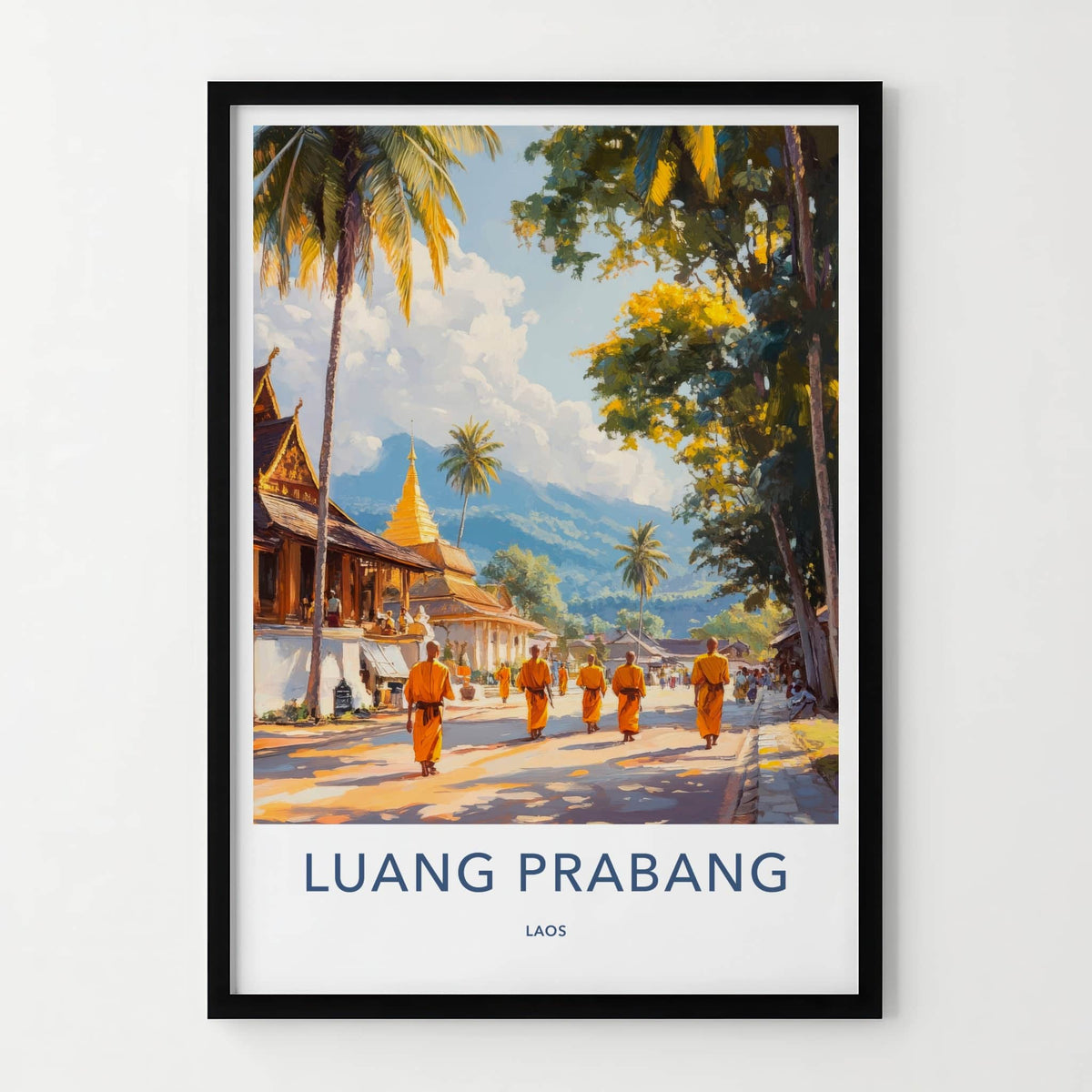 Luang Prabang Poster - Laos Travel Art - Golden Temple Monks Home Decor