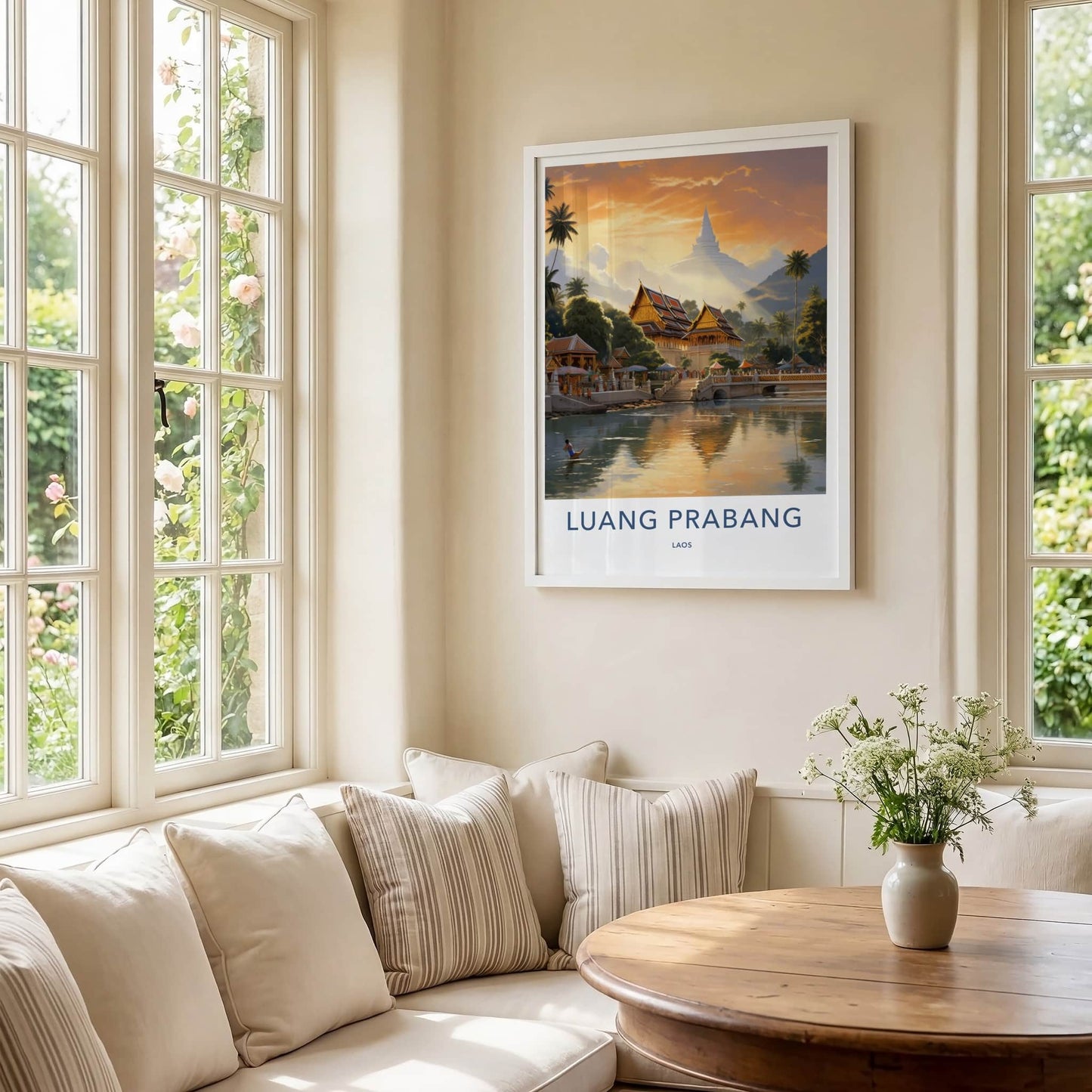 Luang Prabang Poster - Laos Travel Art - Golden Temple Sunset Home Decor