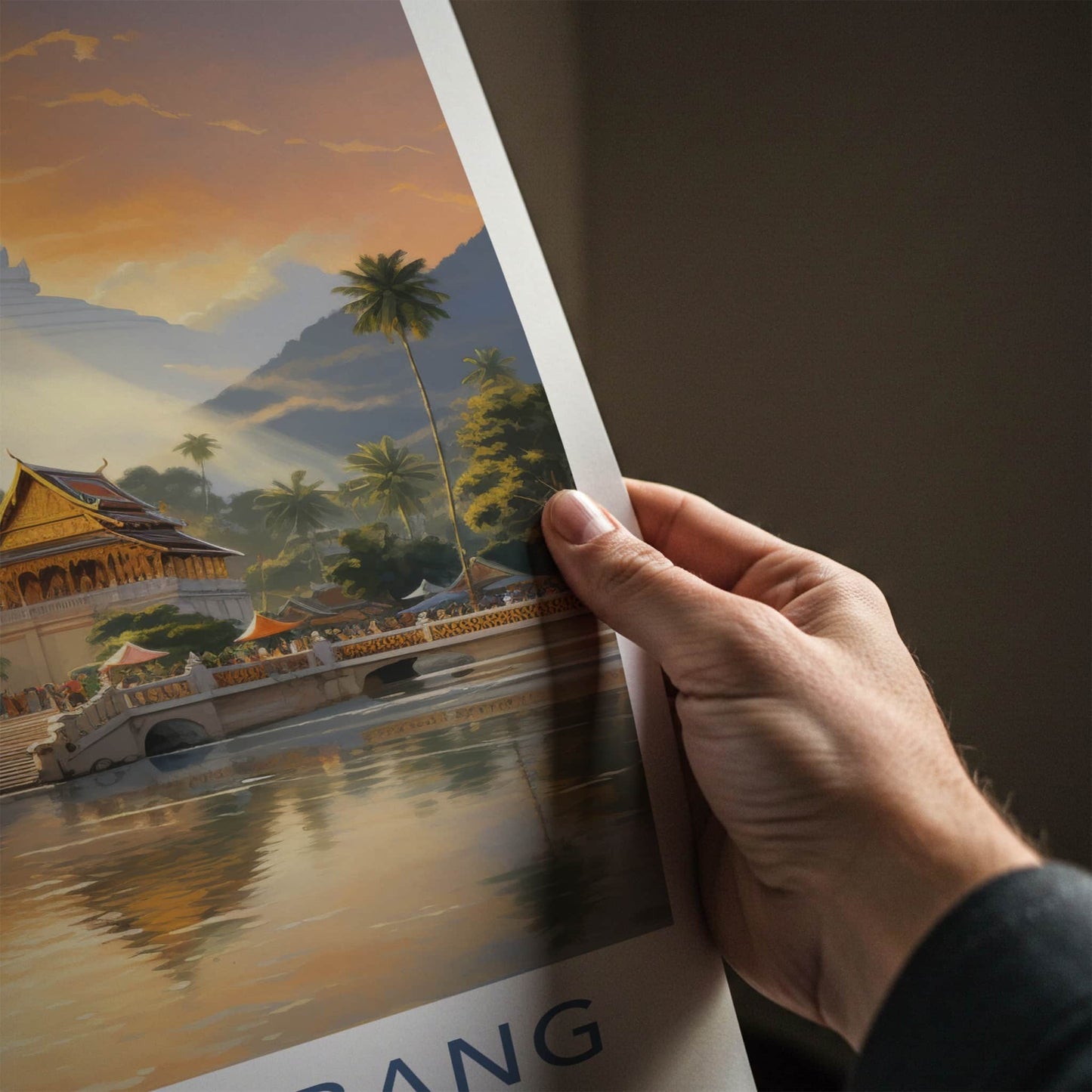 Luang Prabang Poster - Laos Travel Art - Golden Temple Sunset Home Decor