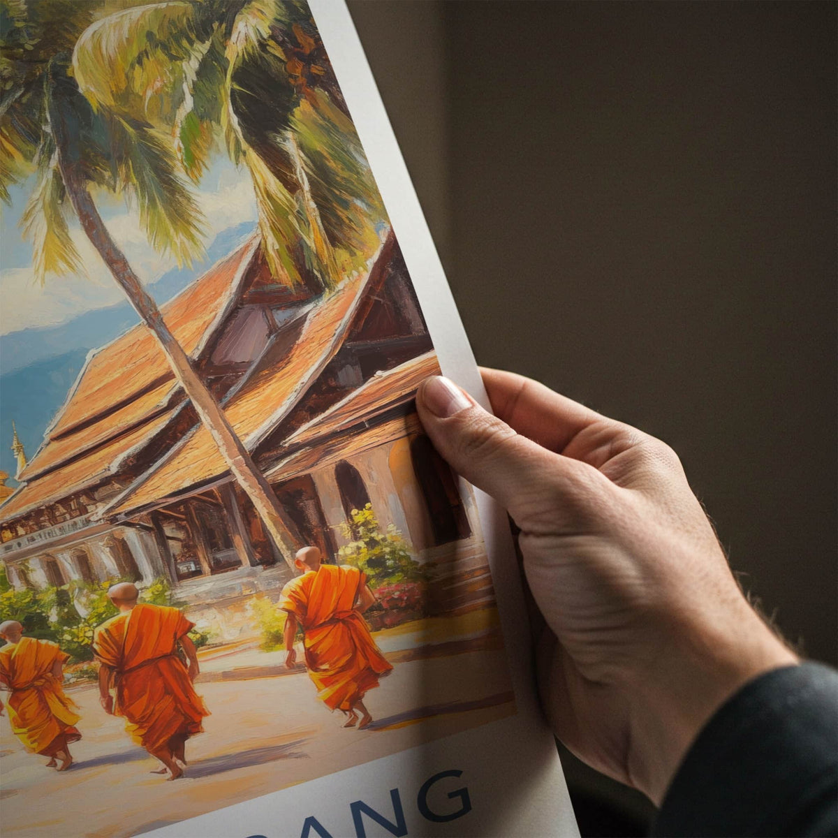 Luang Prabang Poster - Laos Travel Art - Monks Golden Stupas Home Decor