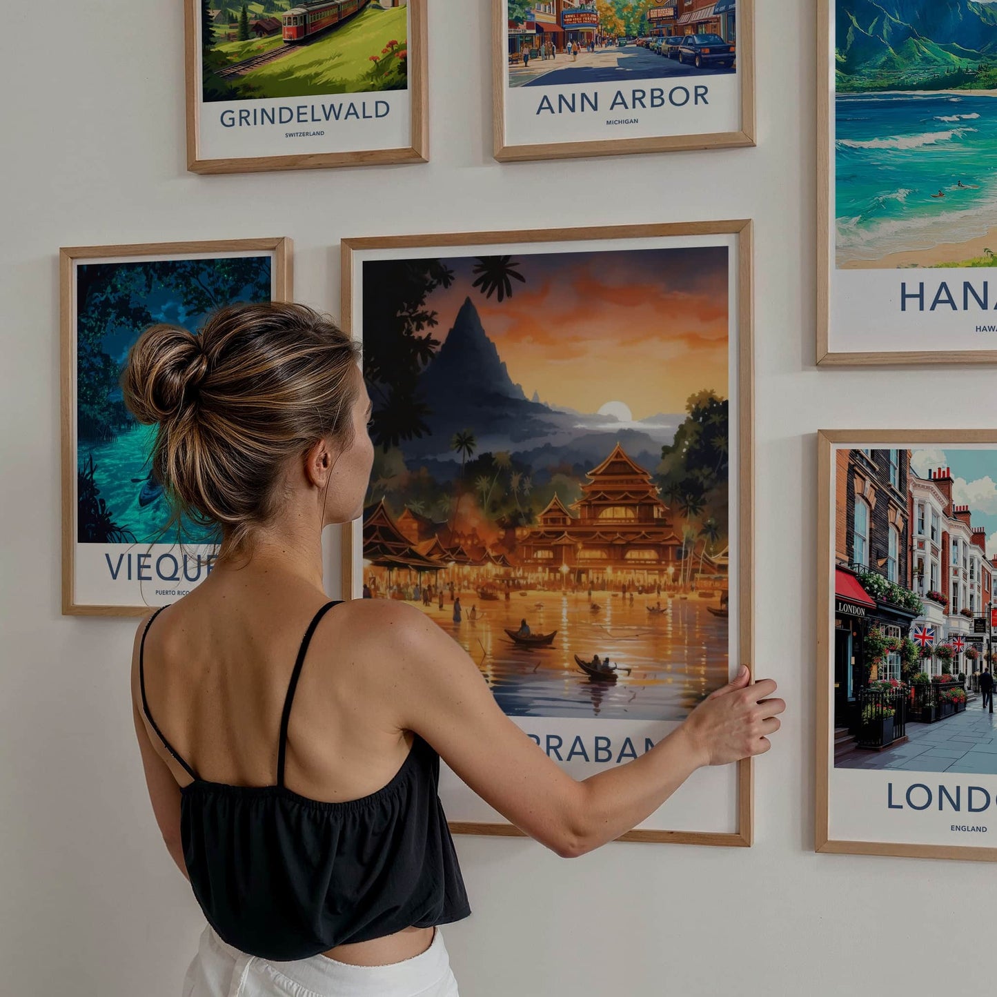 Luang Prabang Poster - Laos Travel Art - River Sunset Village Home Decor