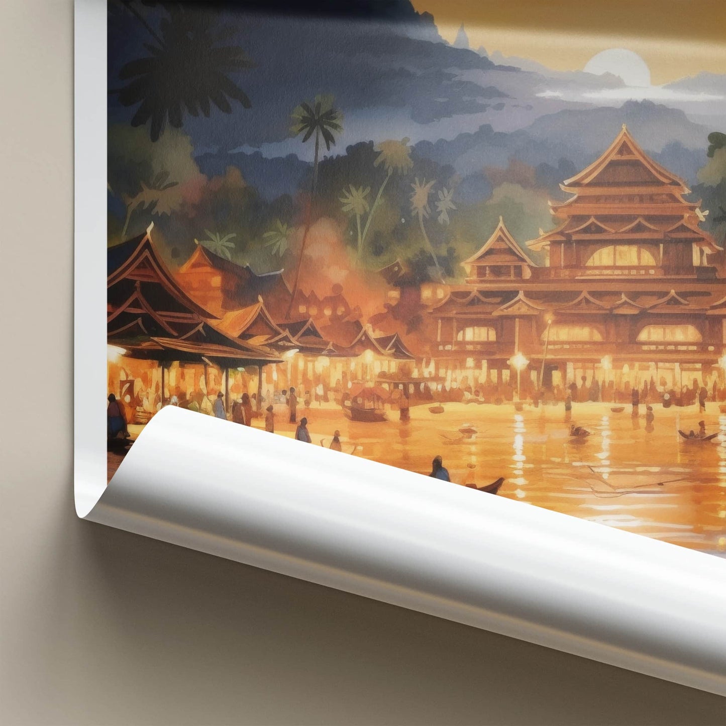 Luang Prabang Poster - Laos Travel Art - River Sunset Village Home Decor