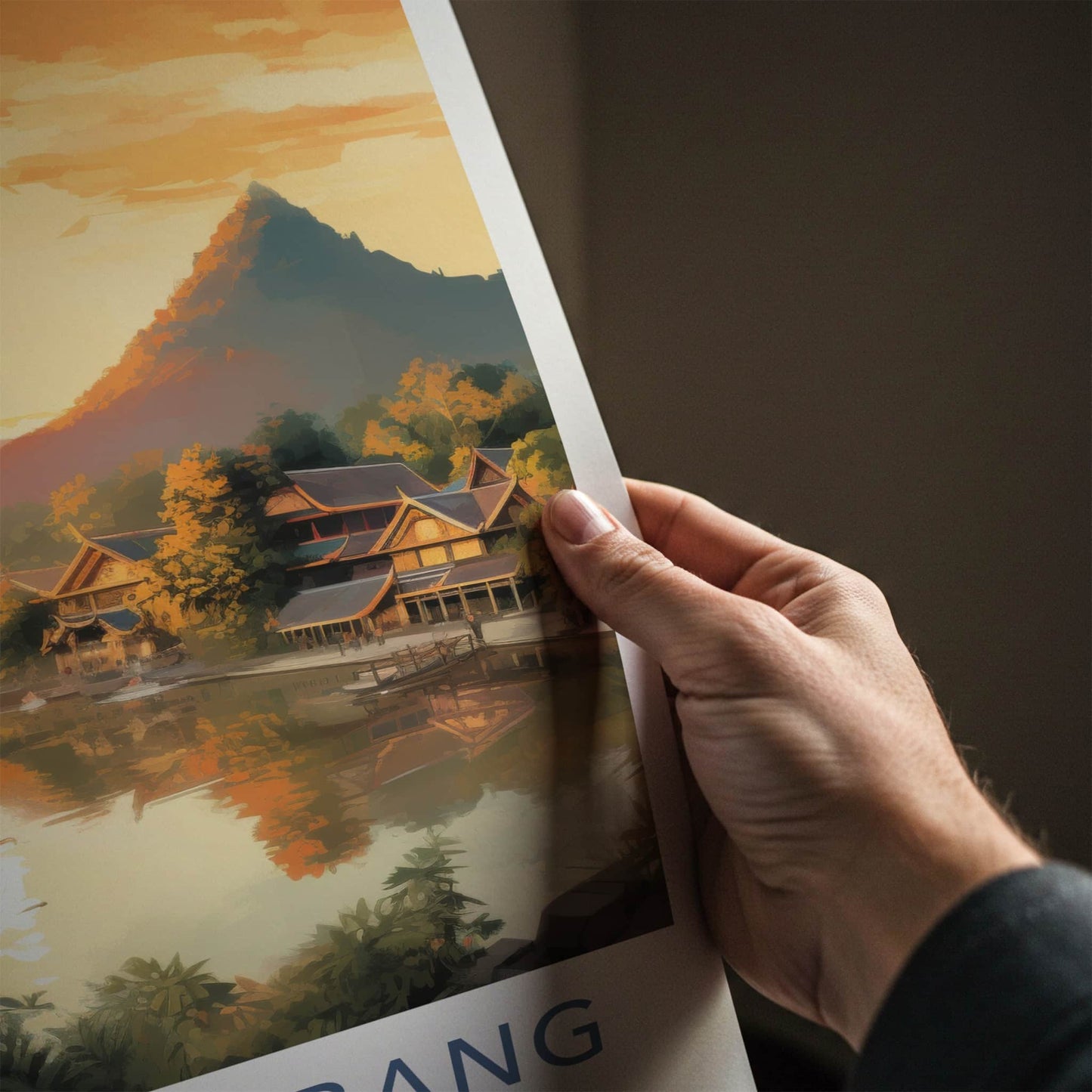 Luang Prabang Poster - Laos Wall Art - Lakeside Temple Sunset Home Decor