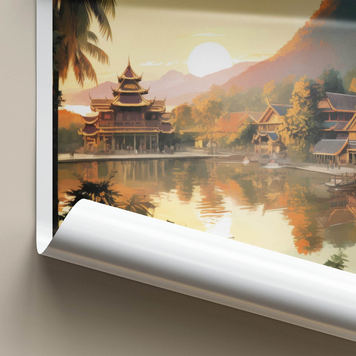 Luang Prabang Poster - Laos Wall Art - Lakeside Temple Sunset Home Decor