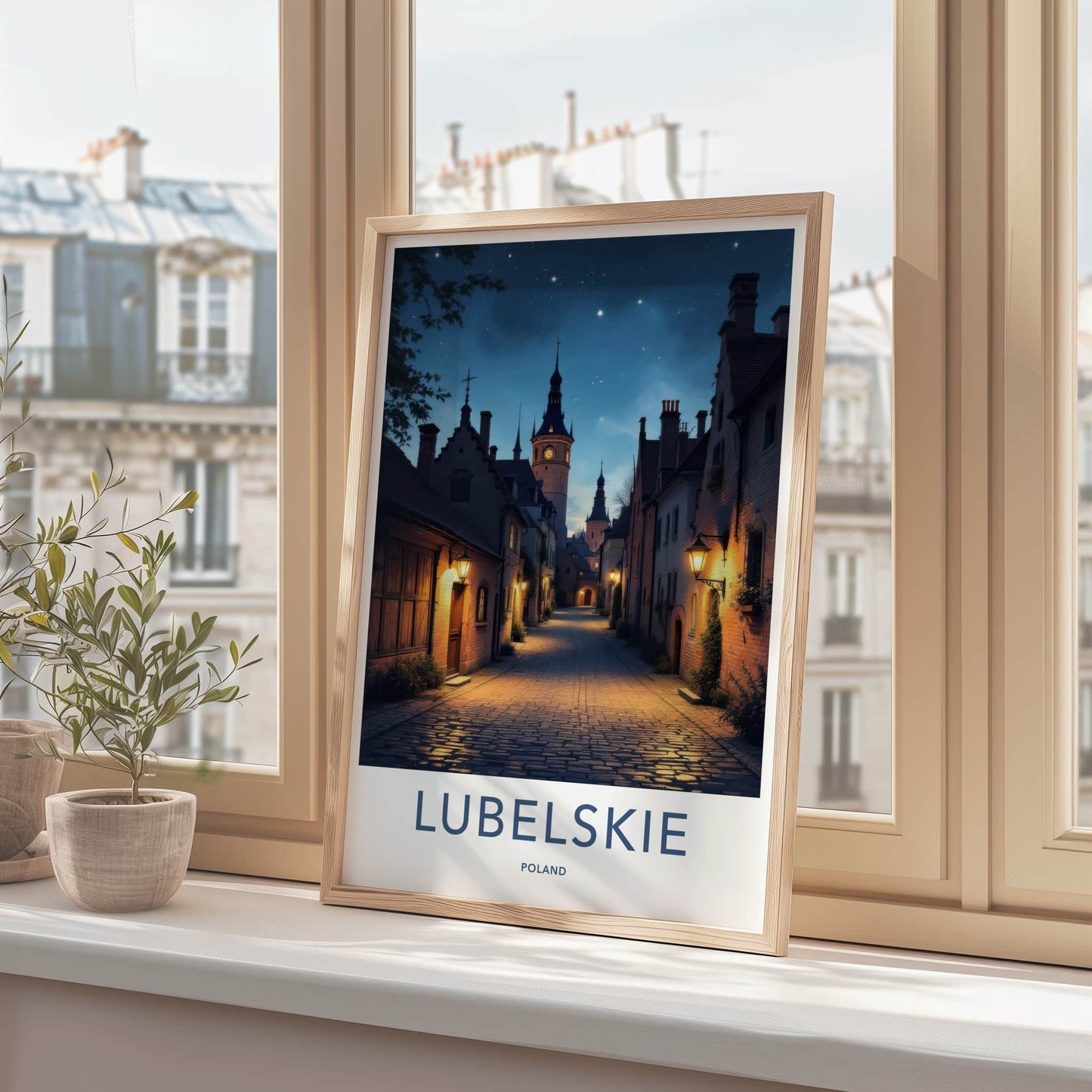 Lubelskie Poster - Poland Travel Art - Starry Tower Alley Home Decor