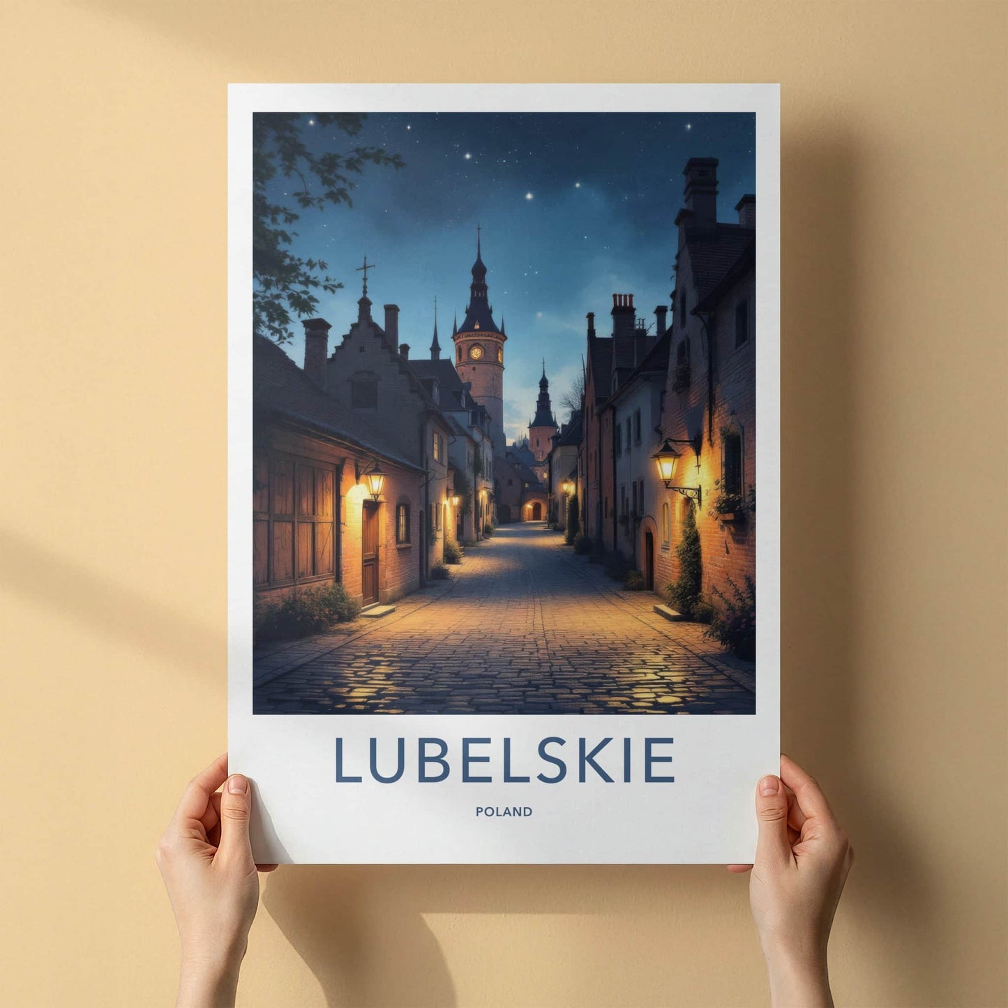 Lubelskie Poster - Poland Travel Art - Starry Tower Alley Home Decor