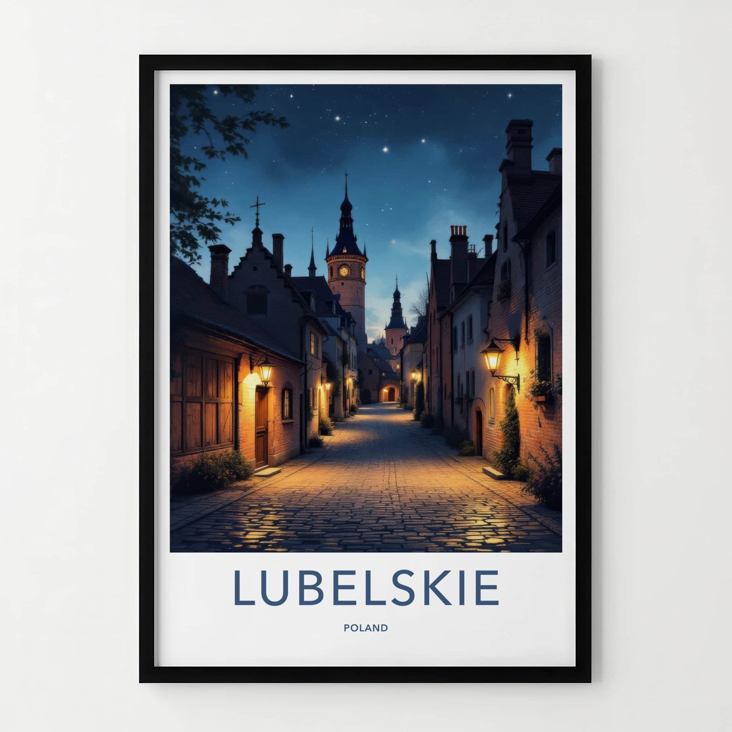 Lubelskie Poster - Poland Travel Art - Starry Tower Alley Home Decor