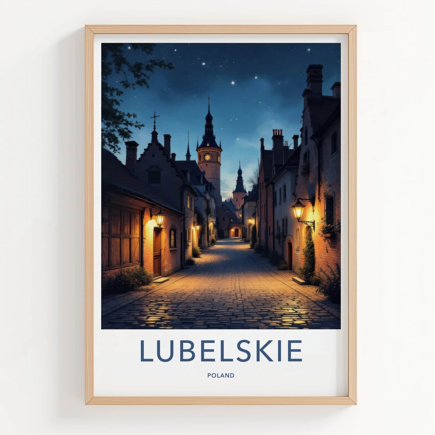 Lubelskie Poster - Poland Travel Art - Starry Tower Alley Home Decor