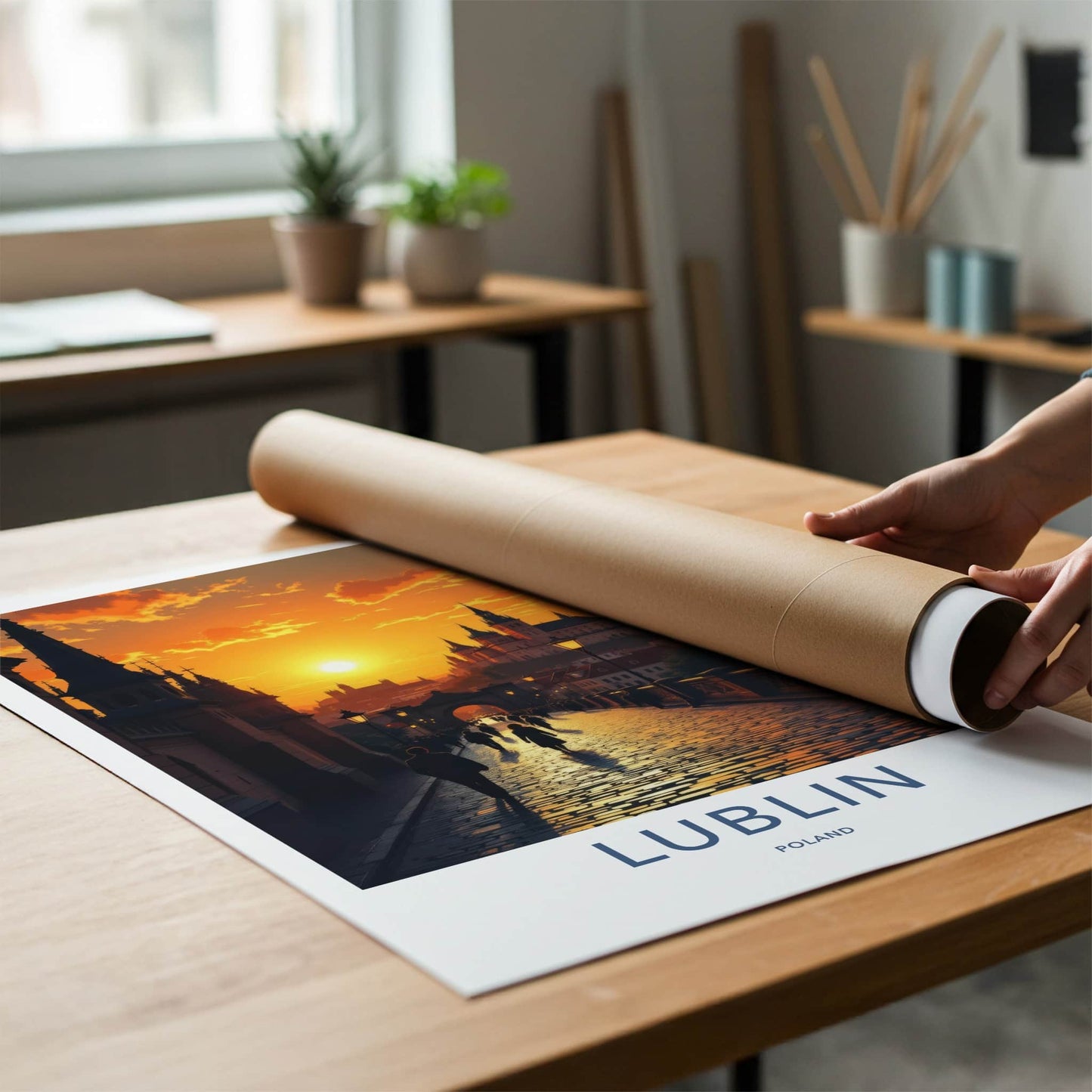 Lublin Poster - Poland Framed Art - Golden Hour Cityscape Gallery Art