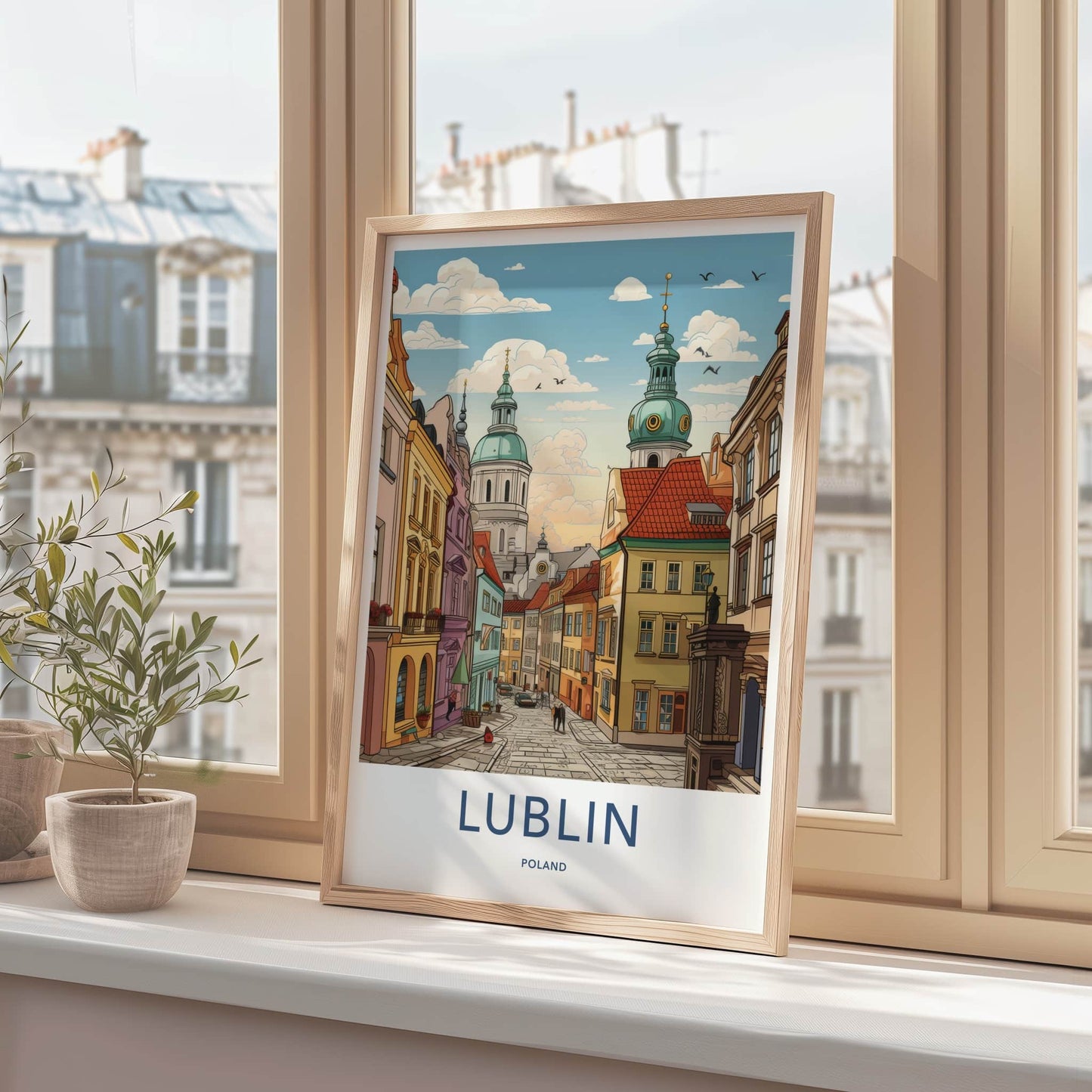 Lublin Poster - Poland Framed Print - Vibrant City Towers Framed Decor