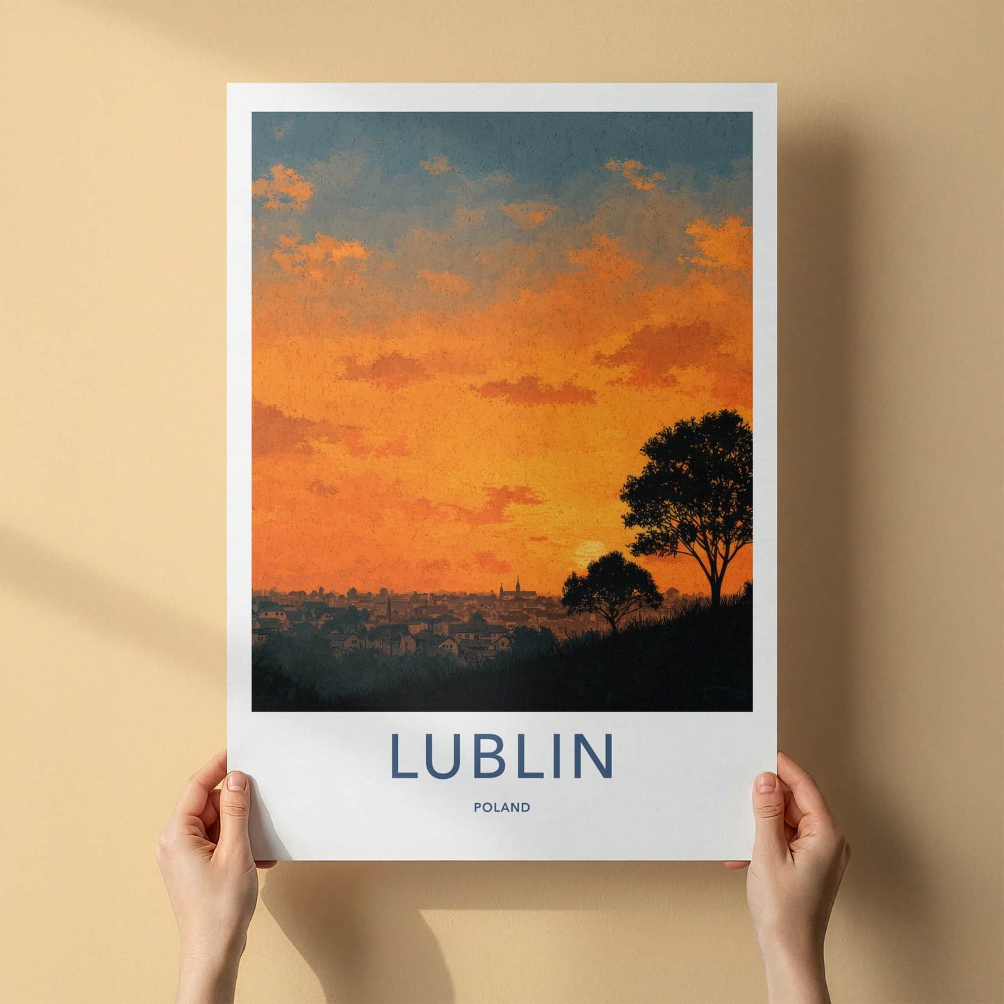 Lublin Poster - Poland Framed Print - Vibrant Sunset Skyline Lounge Decor