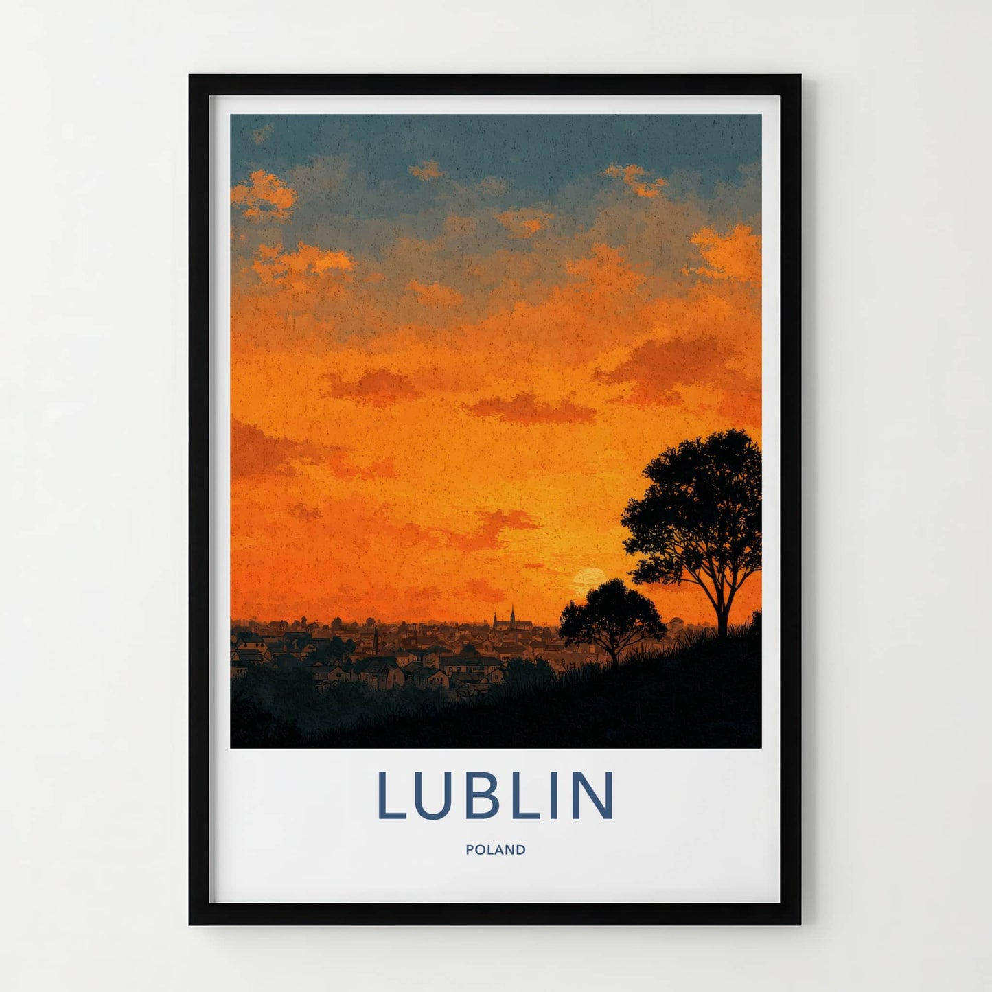 Lublin Poster - Poland Framed Print - Vibrant Sunset Skyline Lounge Decor