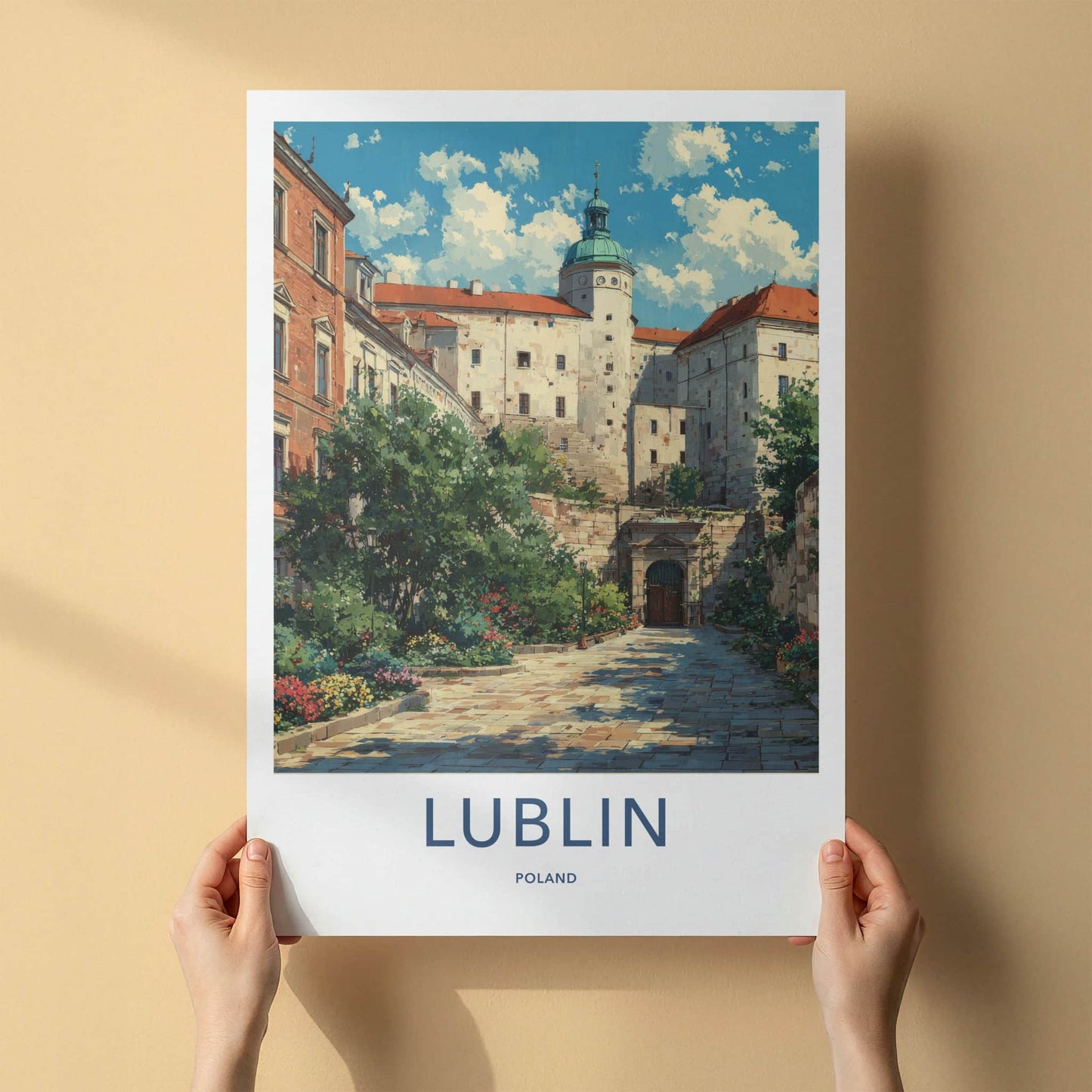 Lublin Poster - Poland Travel Art - Castle Tower Greens Framed Decor