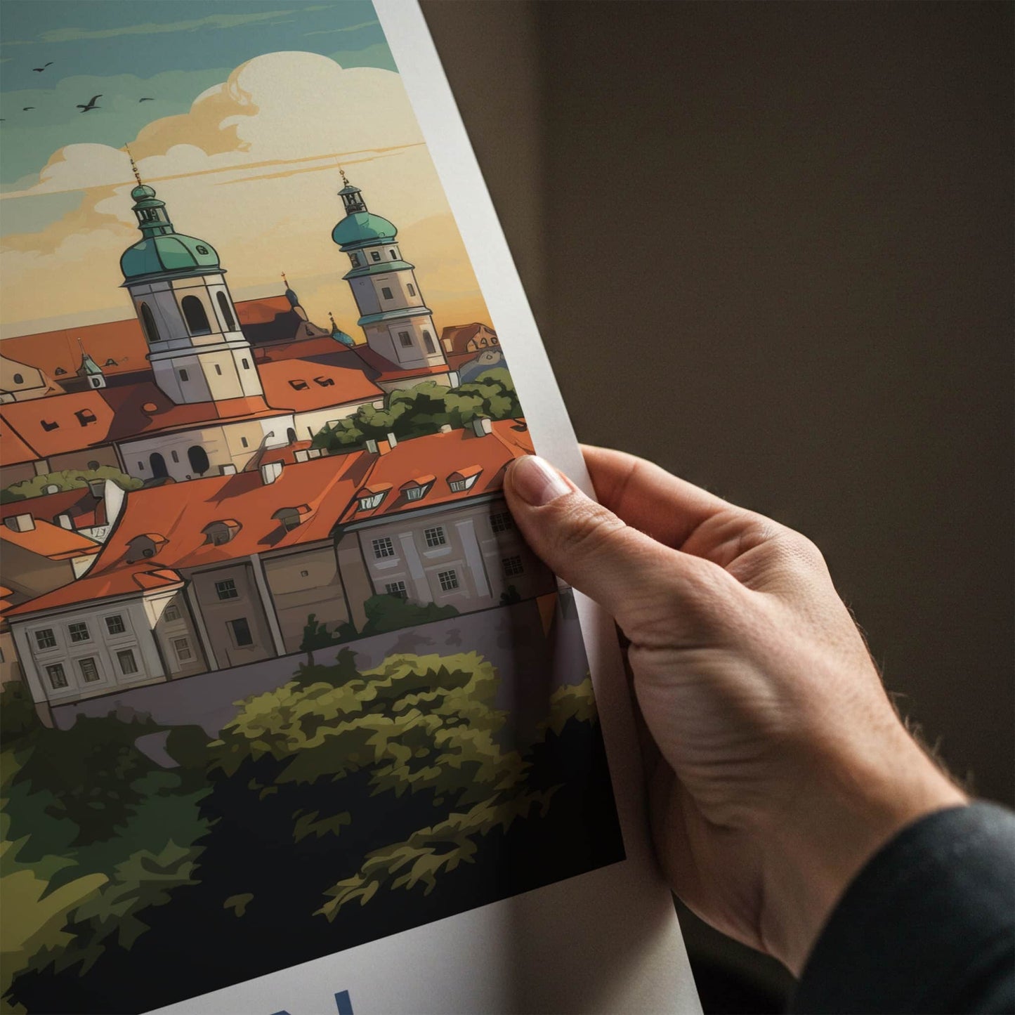 Lublin Poster - Poland Travel Art - Historic Cityscape Green Home Decor
