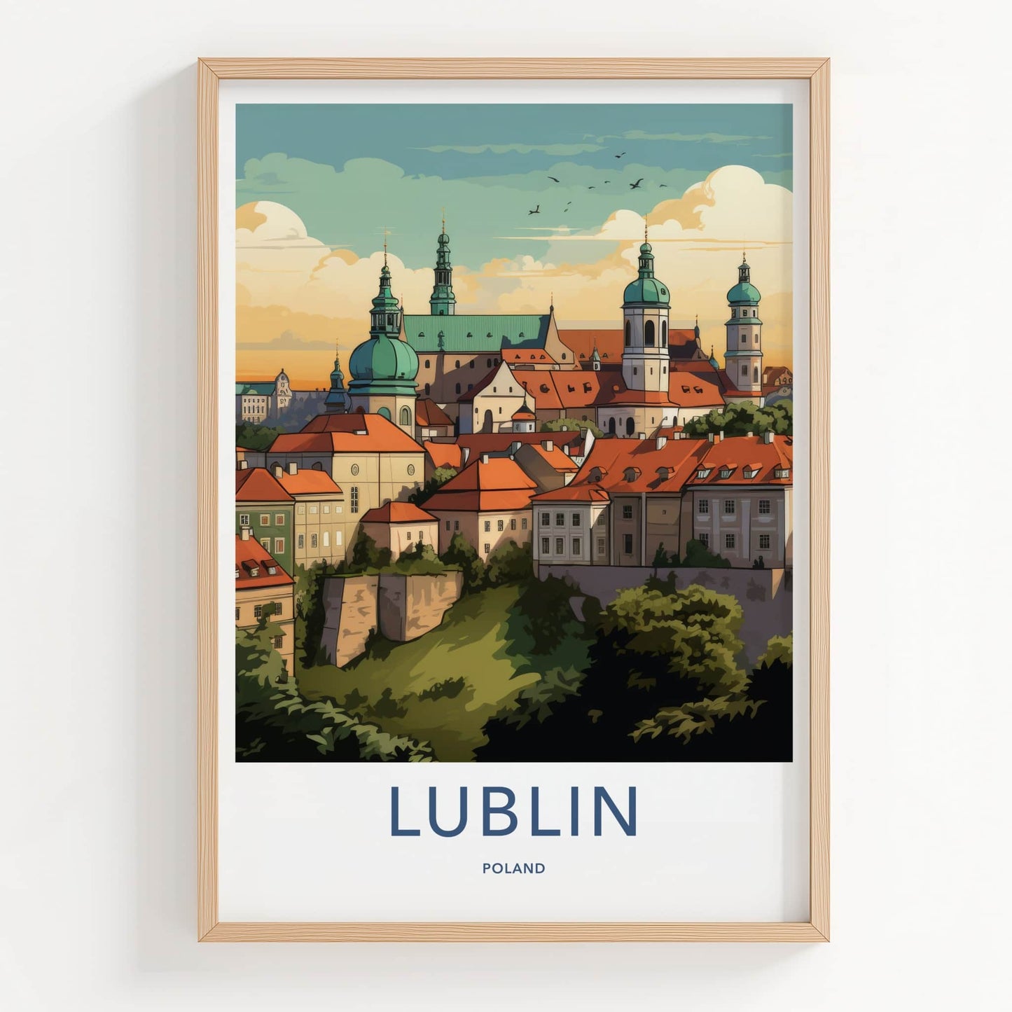 Lublin Poster - Poland Travel Art - Historic Cityscape Green Home Decor