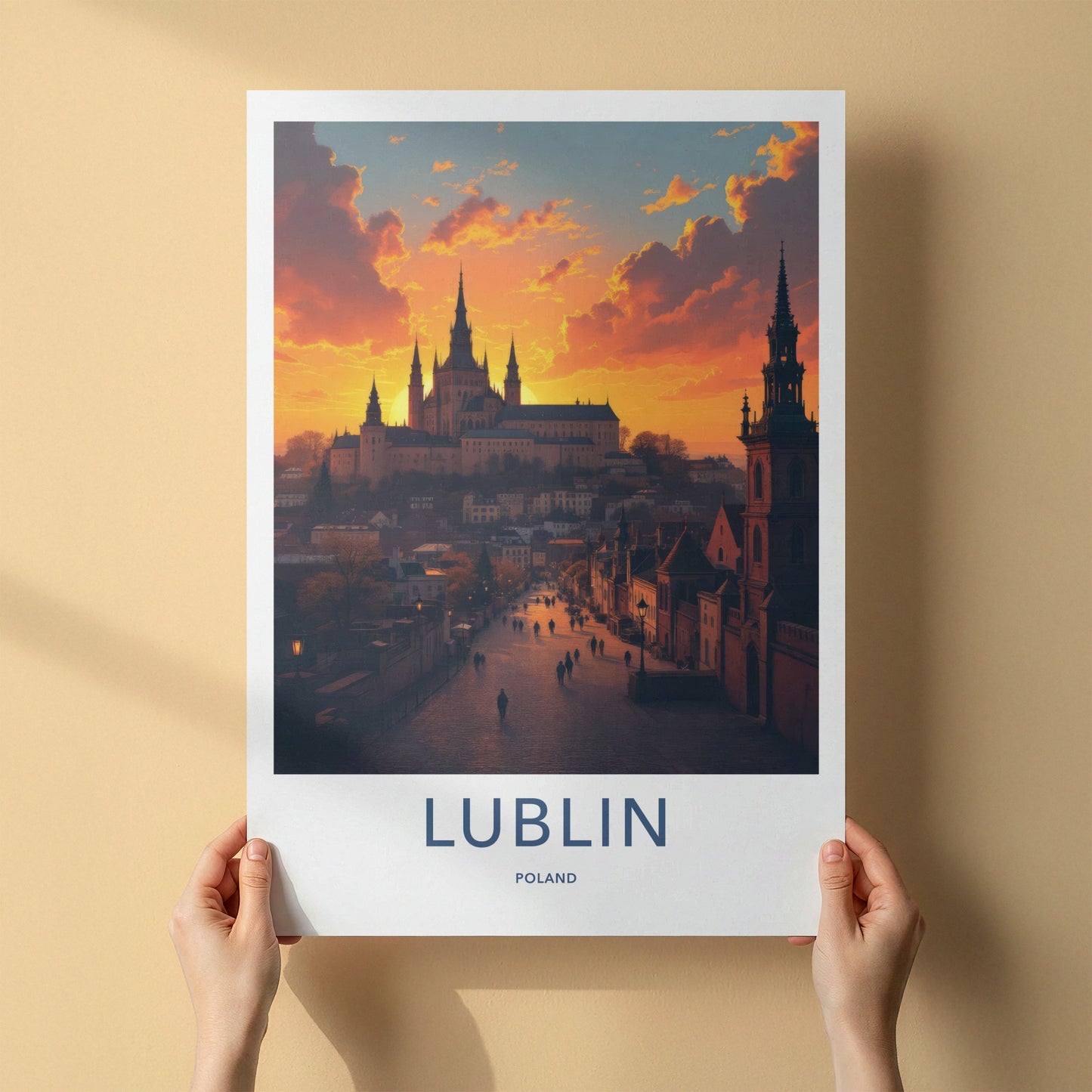 Lublin Poster - Poland Travel Art - Sunset Castle Street Home Decor