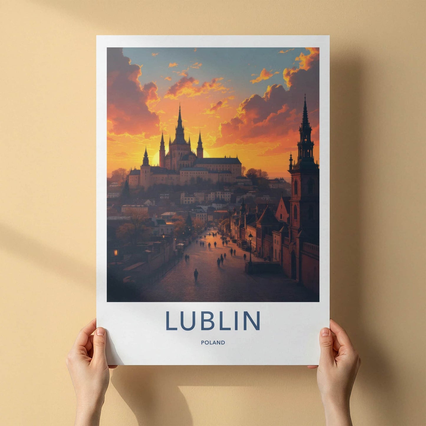Lublin Poster - Poland Travel Art - Sunset Castle Street Home Decor