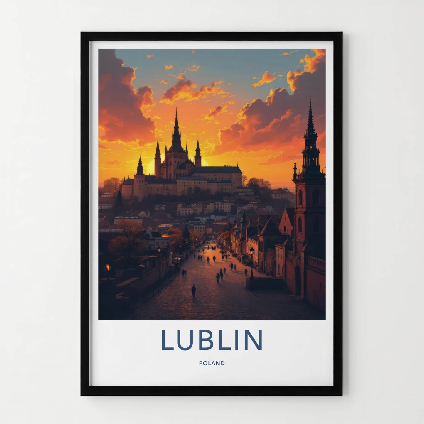 Lublin Poster - Poland Travel Art - Sunset Castle Street Home Decor