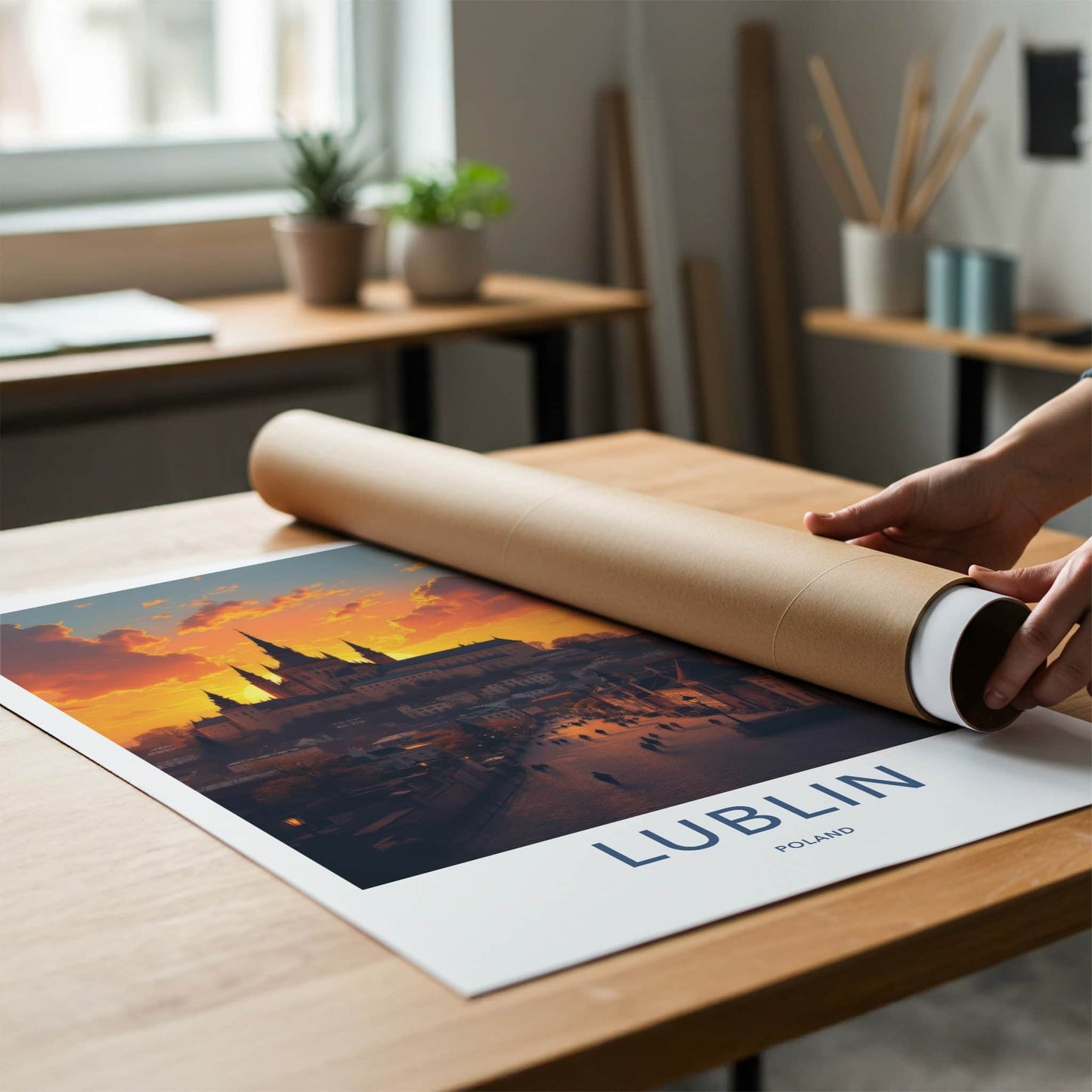 Lublin Poster - Poland Travel Art - Sunset Castle Street Home Decor