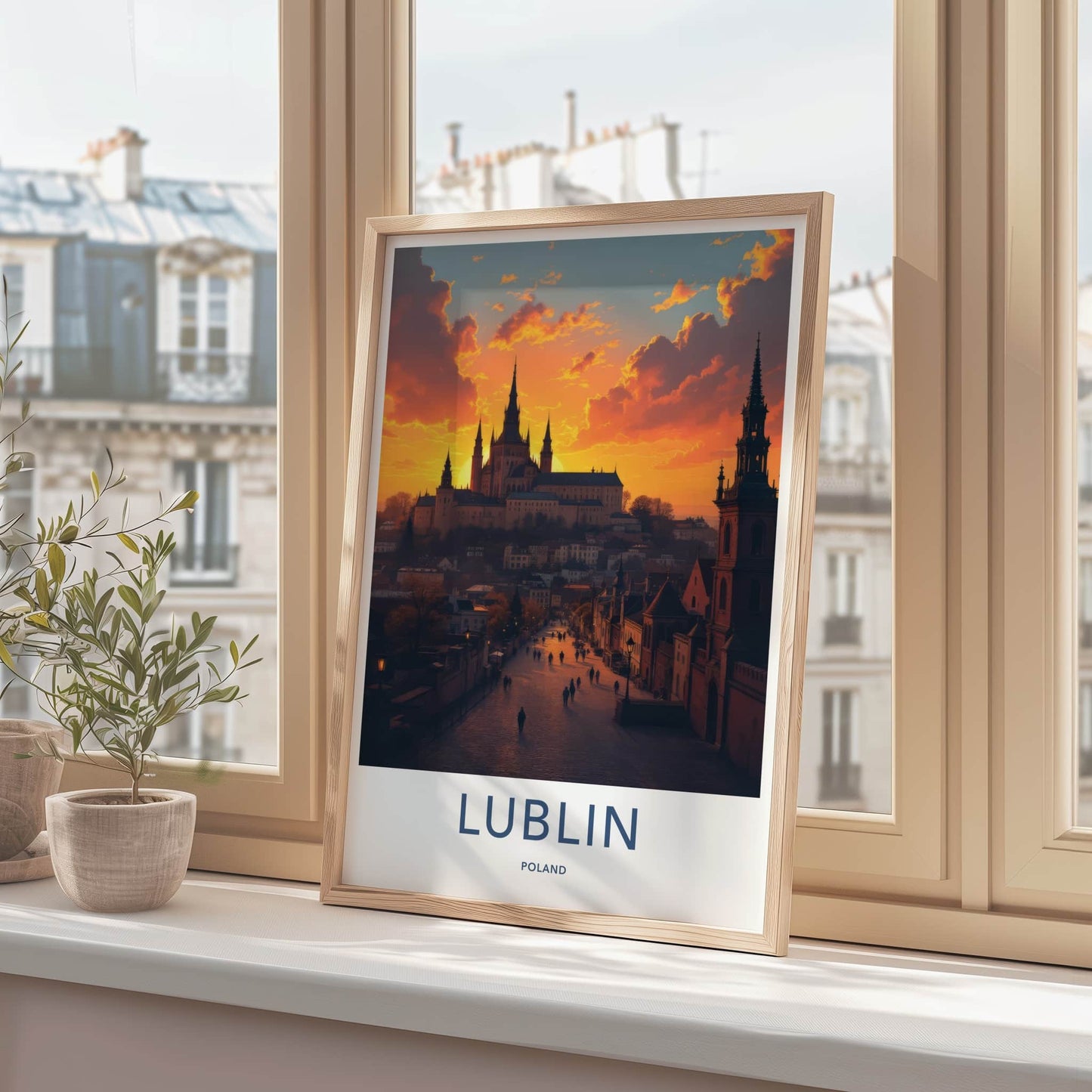 Lublin Poster - Poland Travel Art - Sunset Castle Street Home Decor
