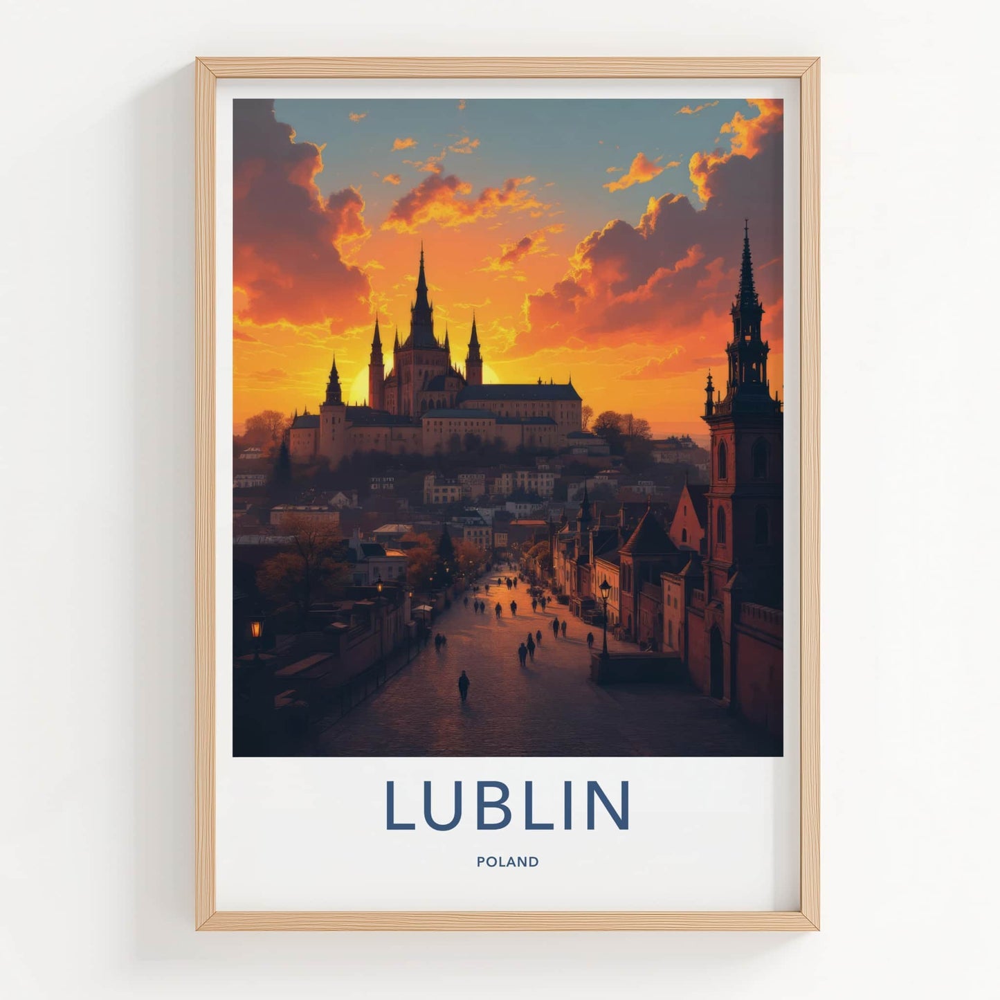 Lublin Poster - Poland Travel Art - Sunset Castle Street Home Decor