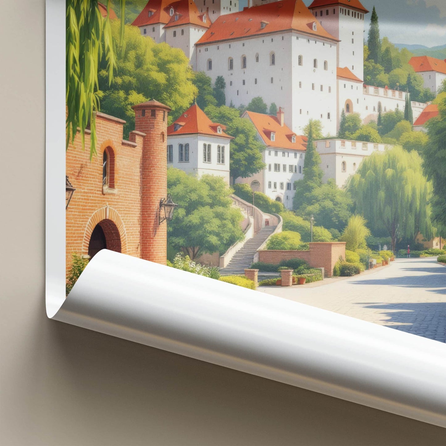 Lublin Poster - Poland Travel Art - White Castle Red Roofs Home Decor
