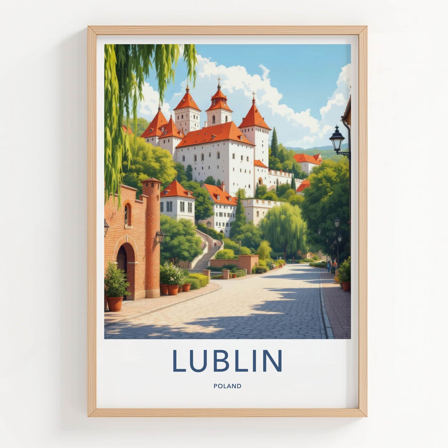 Lublin Poster - Poland Travel Art - White Castle Red Roofs Home Decor