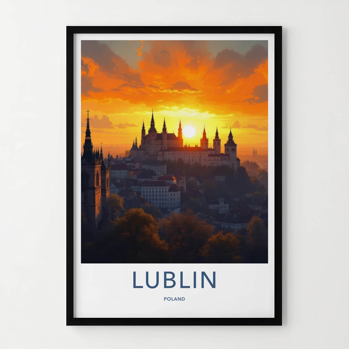 Lublin Poster - Poland Travel Print - Historic Hilltop Castle Wall Decor