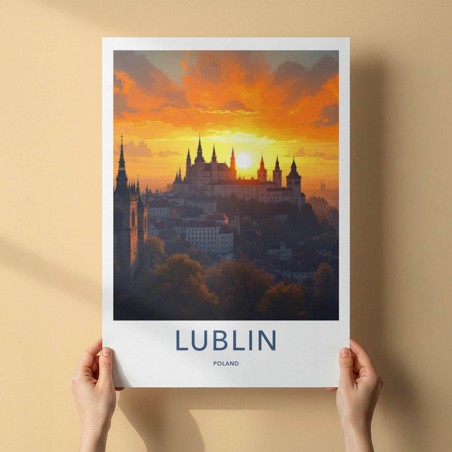 Lublin Poster - Poland Travel Print - Historic Hilltop Castle Wall Decor