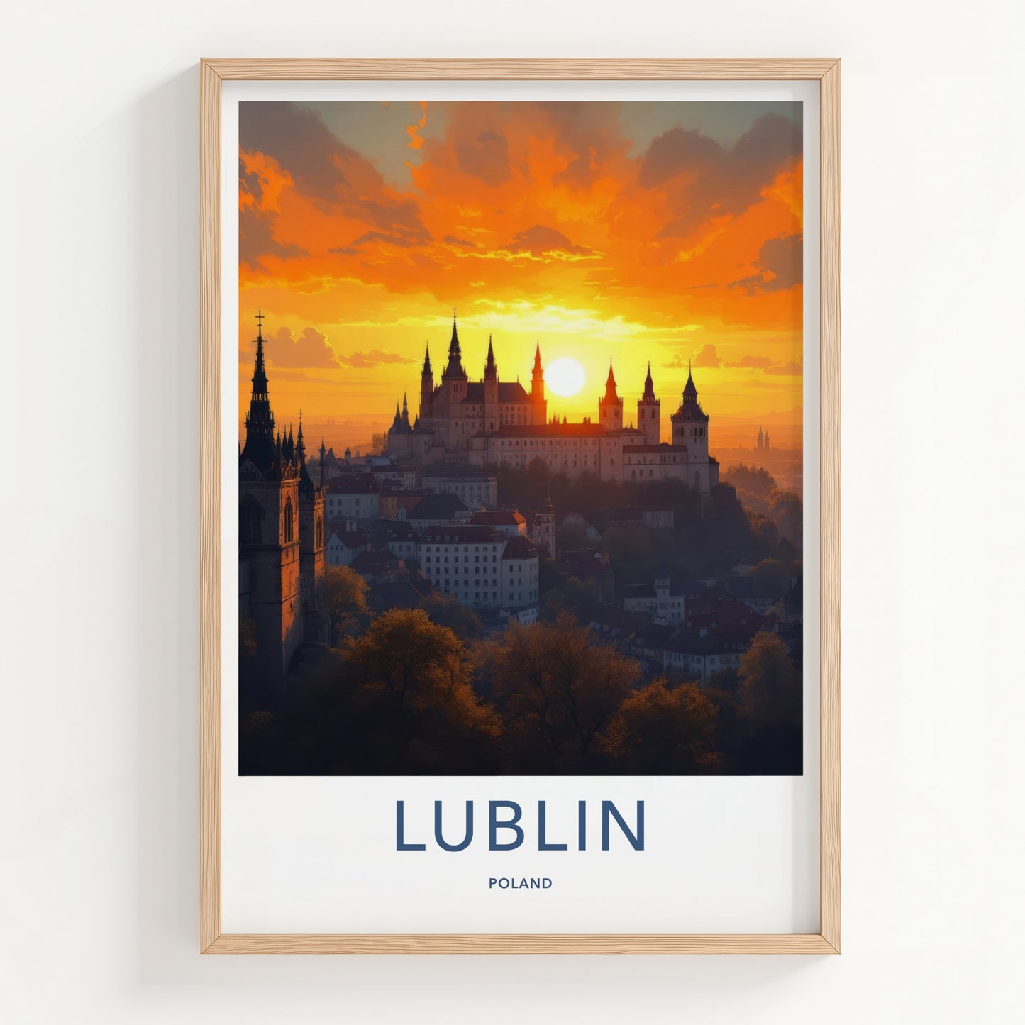 Lublin Poster - Poland Travel Print - Historic Hilltop Castle Wall Decor
