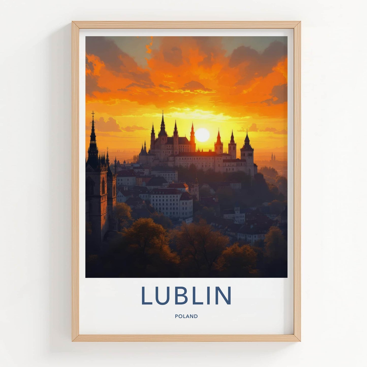 Lublin Poster - Poland Travel Print - Historic Hilltop Castle Wall Decor