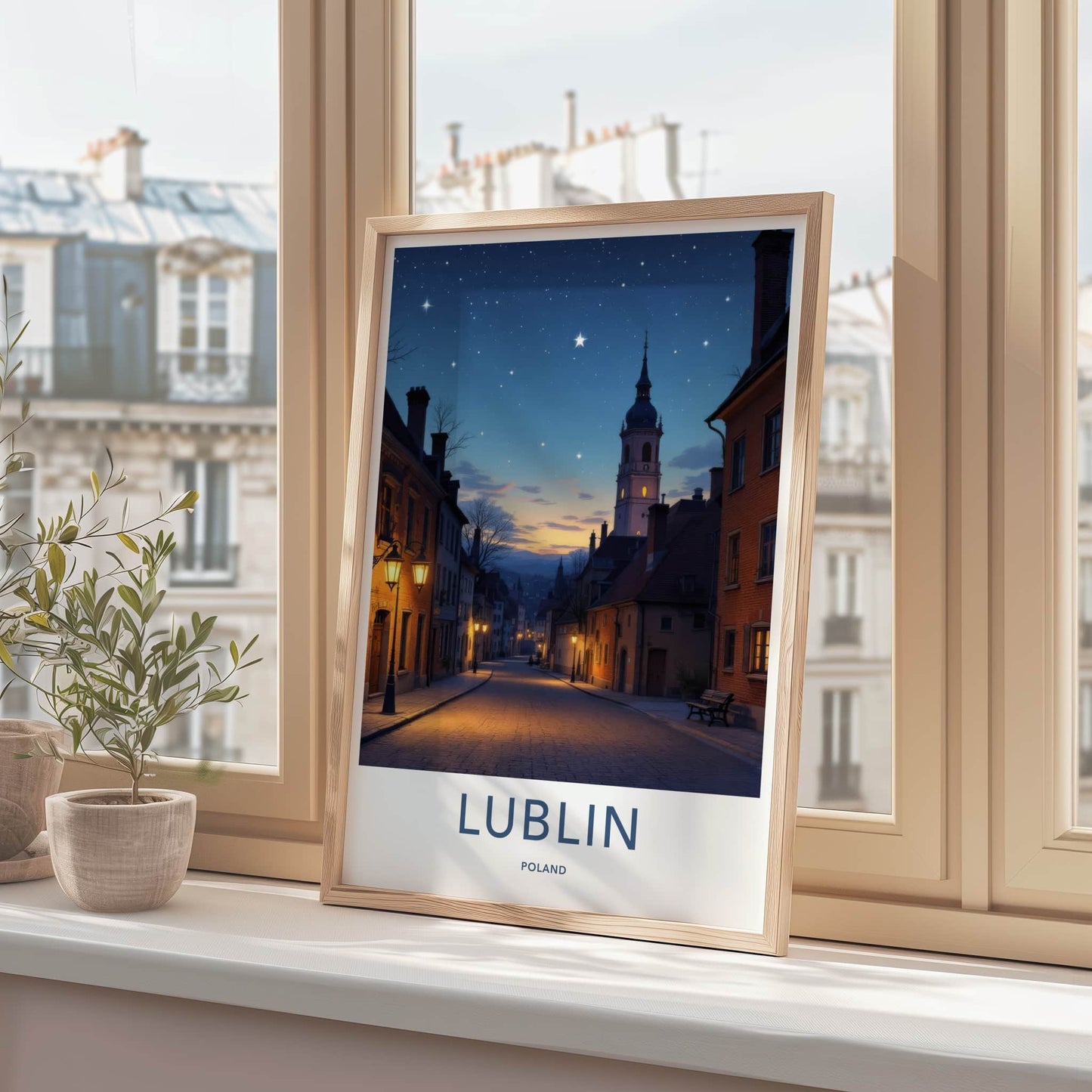 Lublin Poster - Poland Travel Print - Starry Street Evening Home Decor