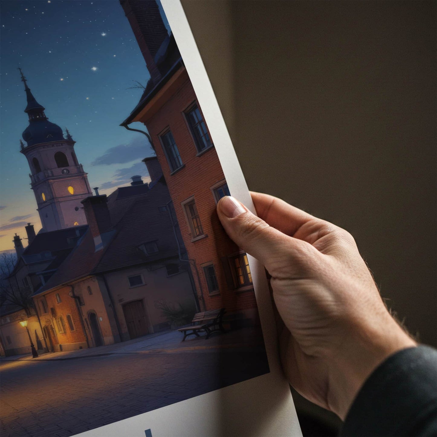 Lublin Poster - Poland Travel Print - Starry Street Evening Home Decor