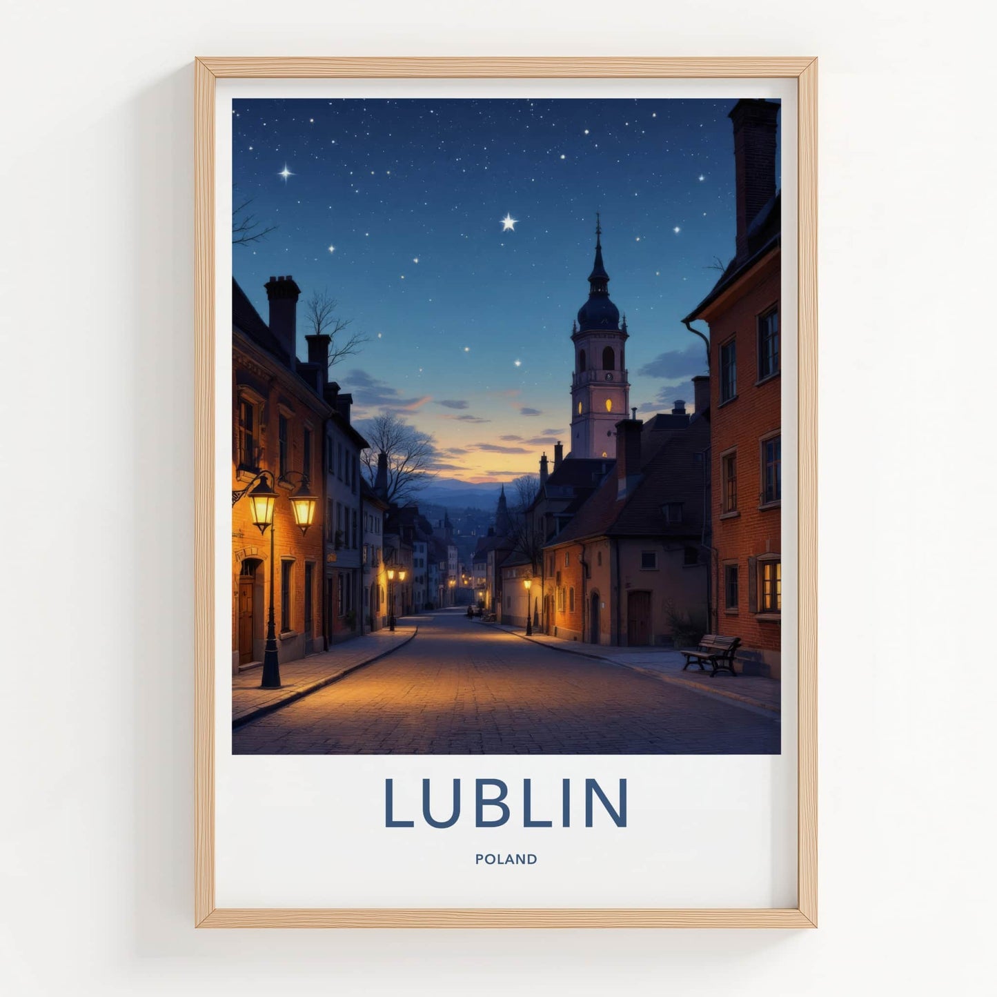 Lublin Poster - Poland Travel Print - Starry Street Evening Home Decor