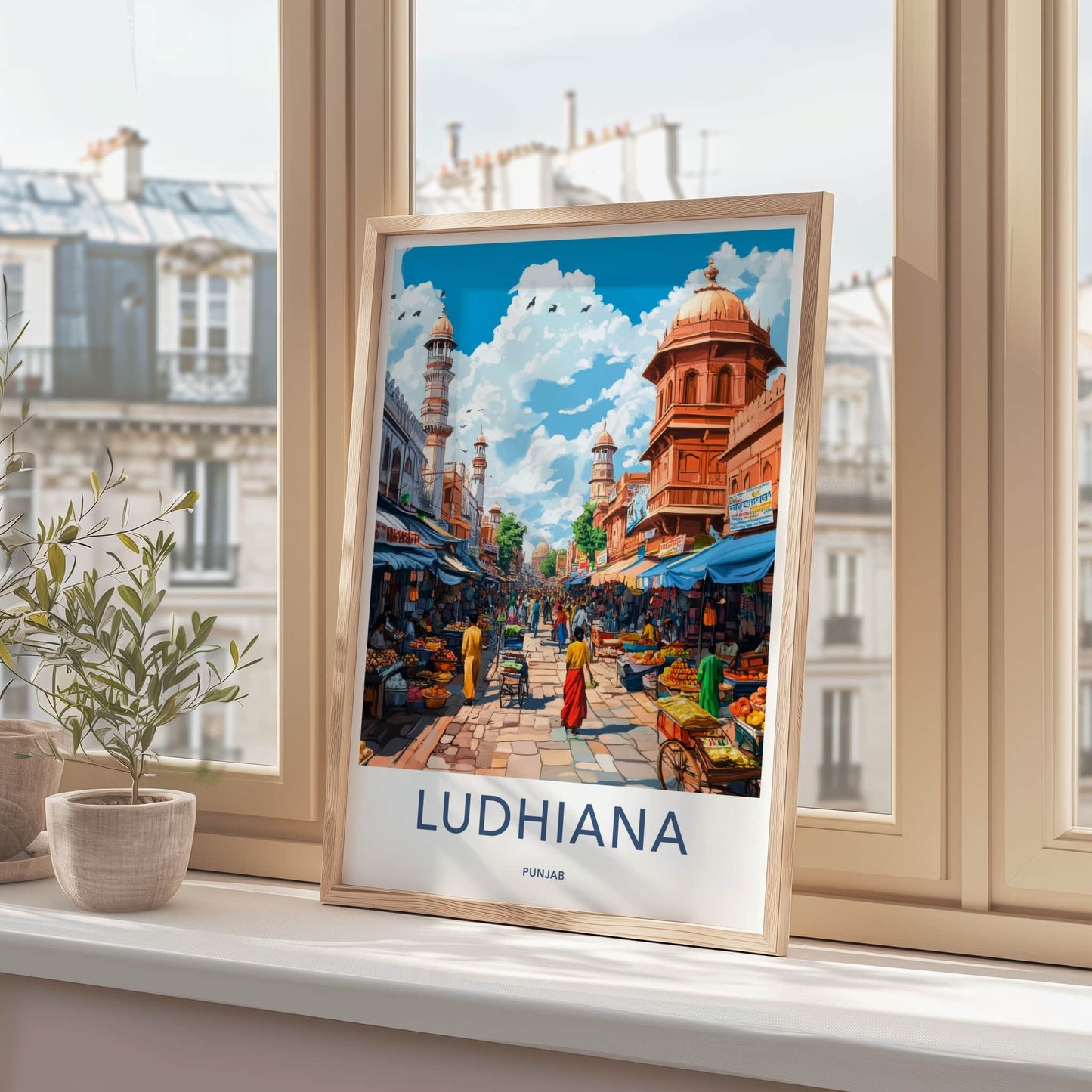 Ludhiana Poster - India Travel Art - Punjab Busy Market Street Home Decor