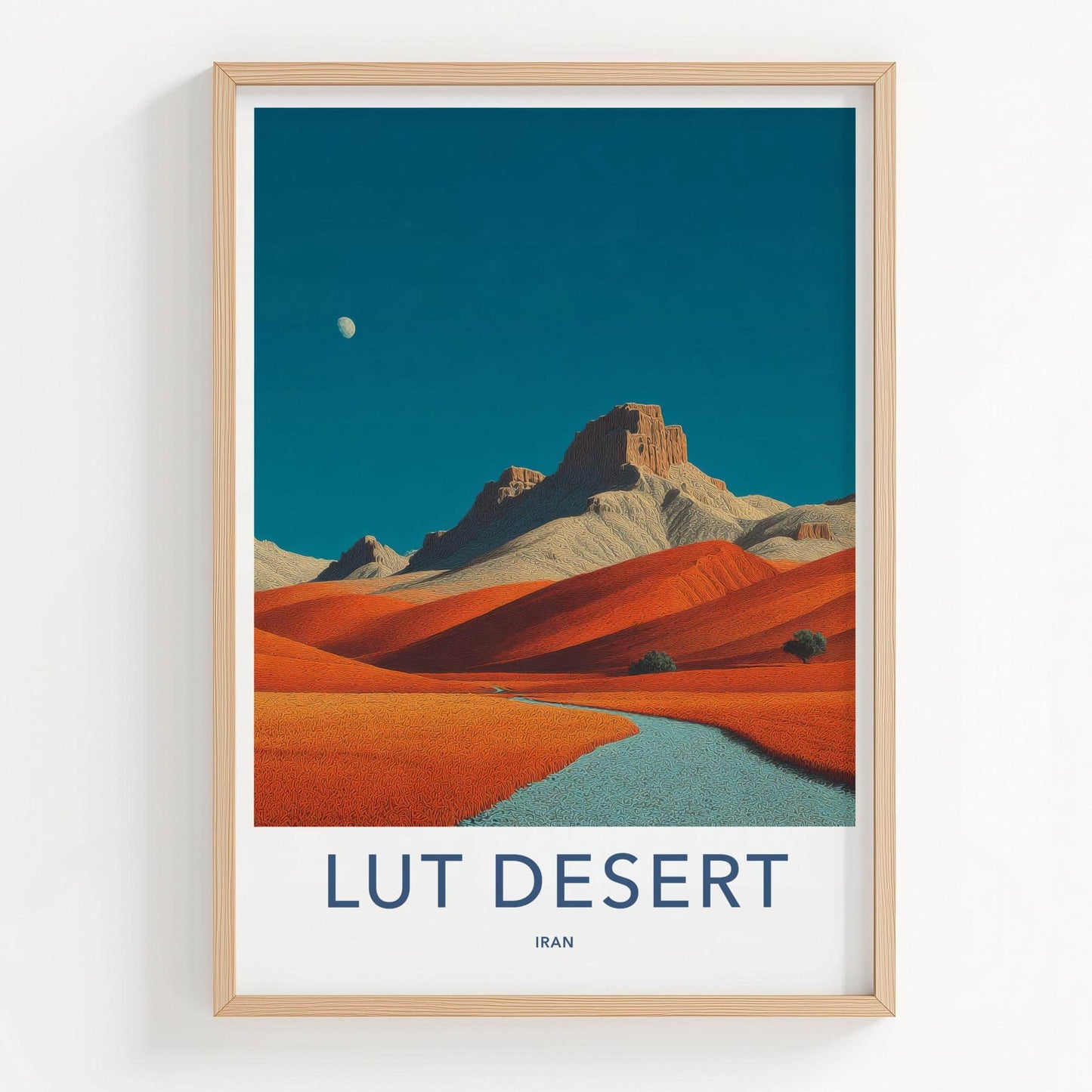 Lut Desert Poster - Iran Travel Art - Orange Dunes Moon Home Decor