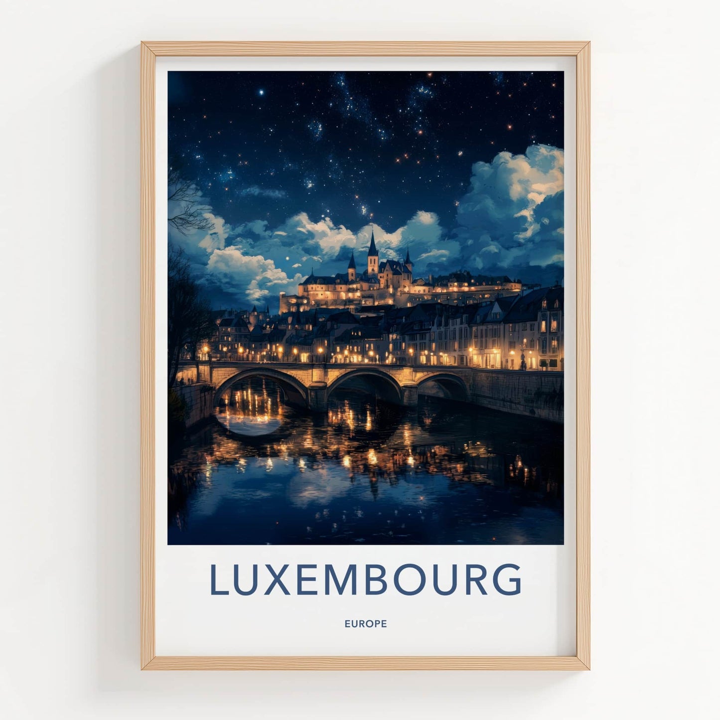 Luxembourg Poster - Luxembourg Art Print - Illuminated River Bridge Home Decor