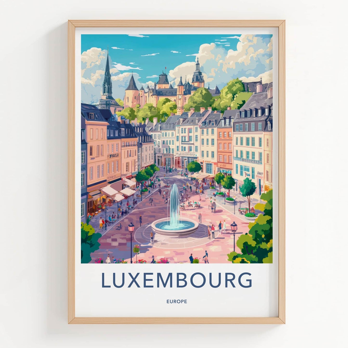 Luxembourg Poster - Luxembourg Travel Art - Fountain Cityscape Castle Wall Decor