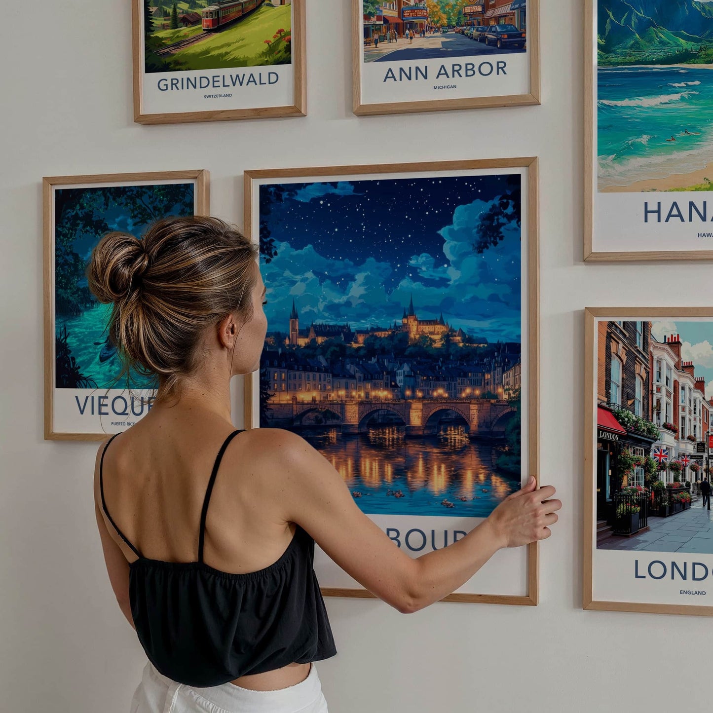 Luxembourg Poster - Luxembourg Travel Art - Illuminated River City Wall Decor