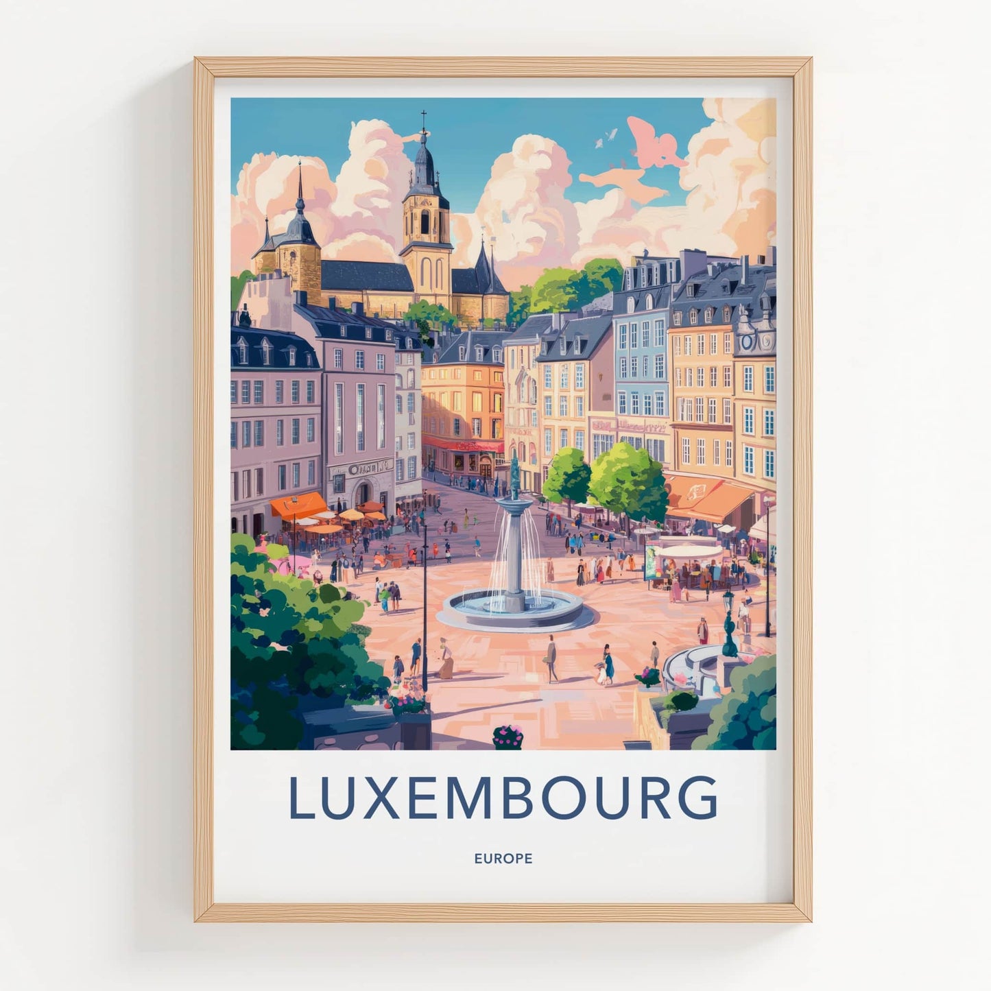 Luxembourg Poster - Luxembourg Travel Art - Lively Town Square Home Decor