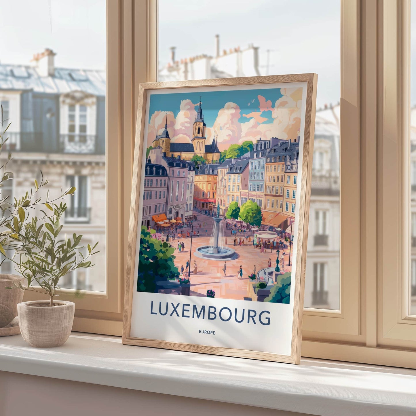 Luxembourg Poster - Luxembourg Travel Art - Lively Town Square Home Decor