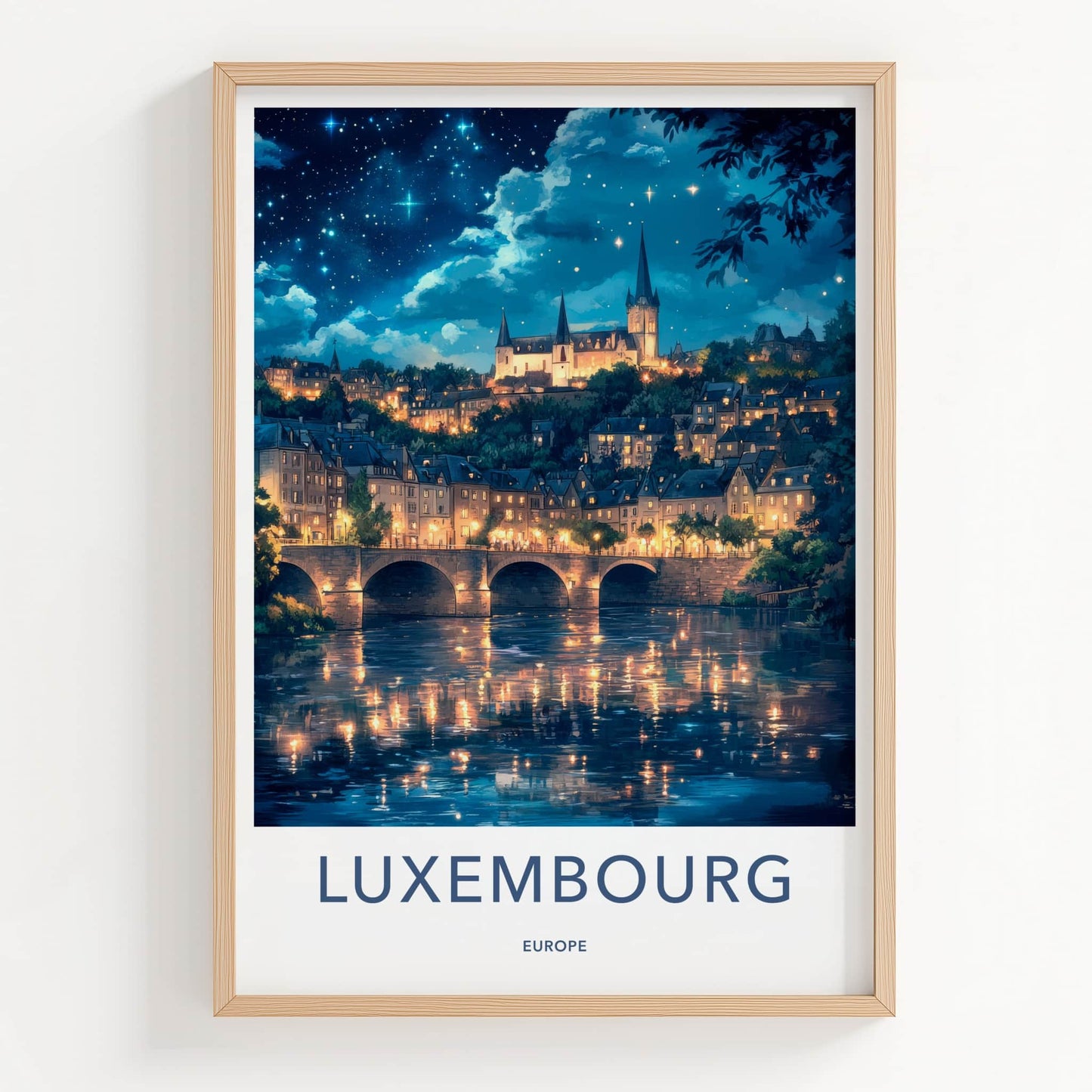 Luxembourg Poster - Luxembourg Travel Art - Starry Night Reflections Home Decor