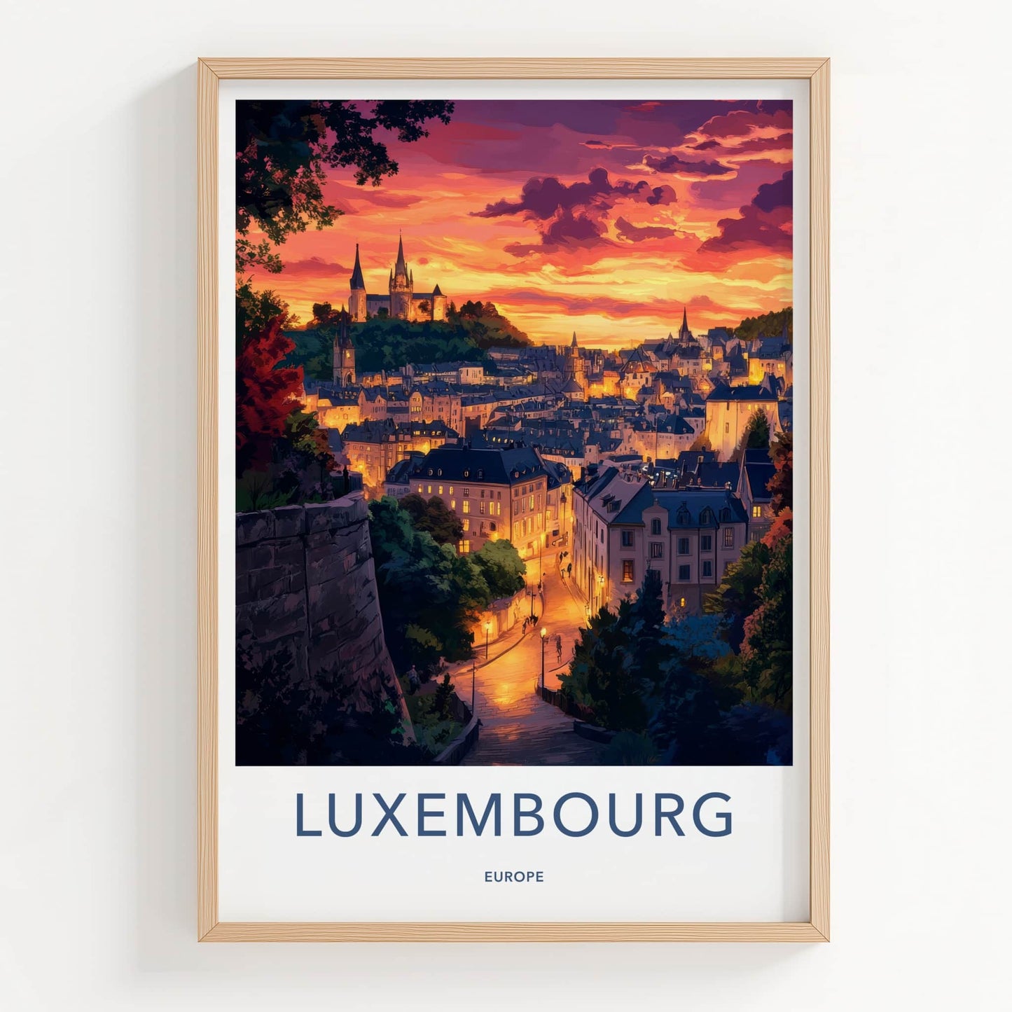 Luxembourg Poster - Luxembourg Travel Art - Vibrant Sunset City Home Decor