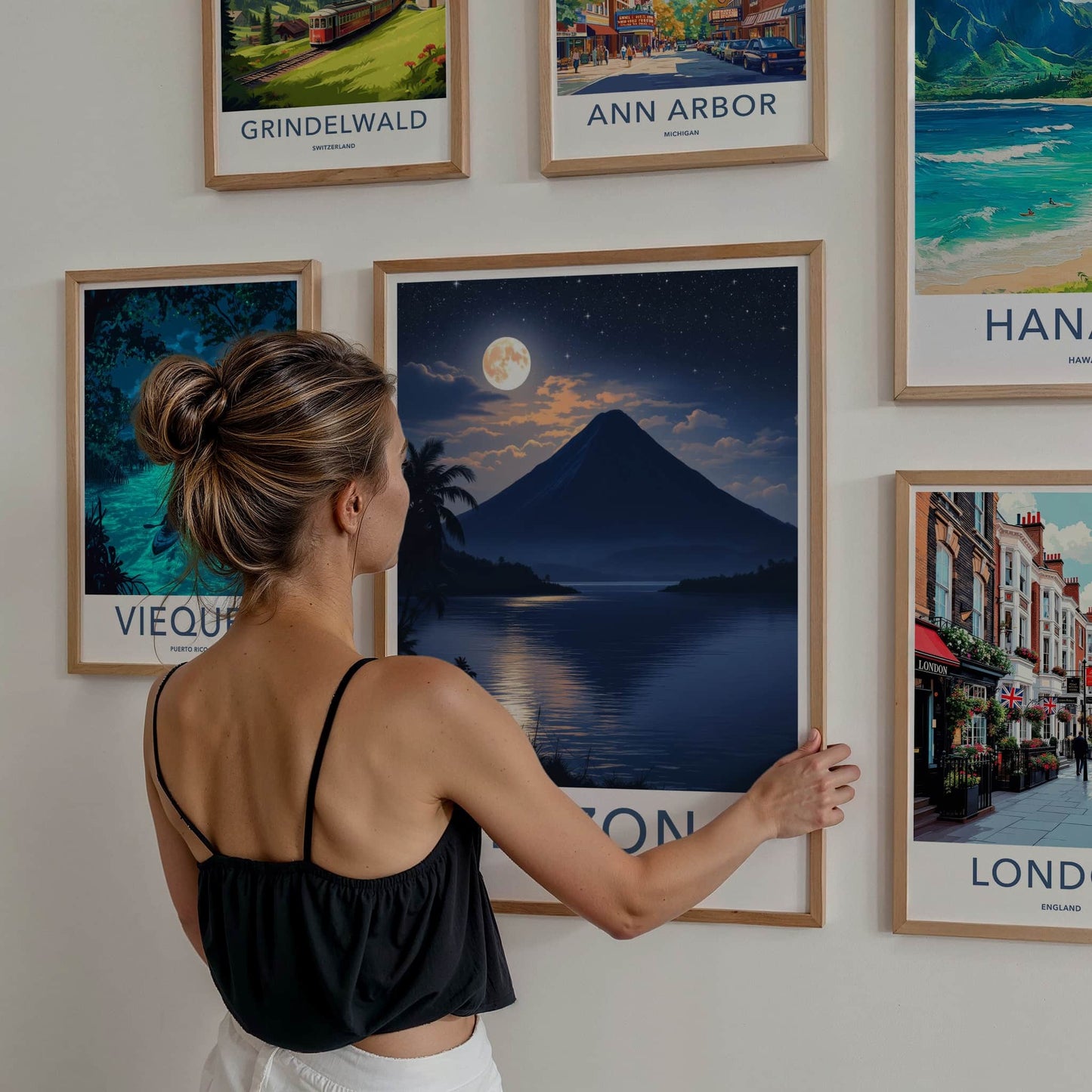 Luzon Poster - Philippines Travel Art - Full Moon Lake Mountain Home Decor