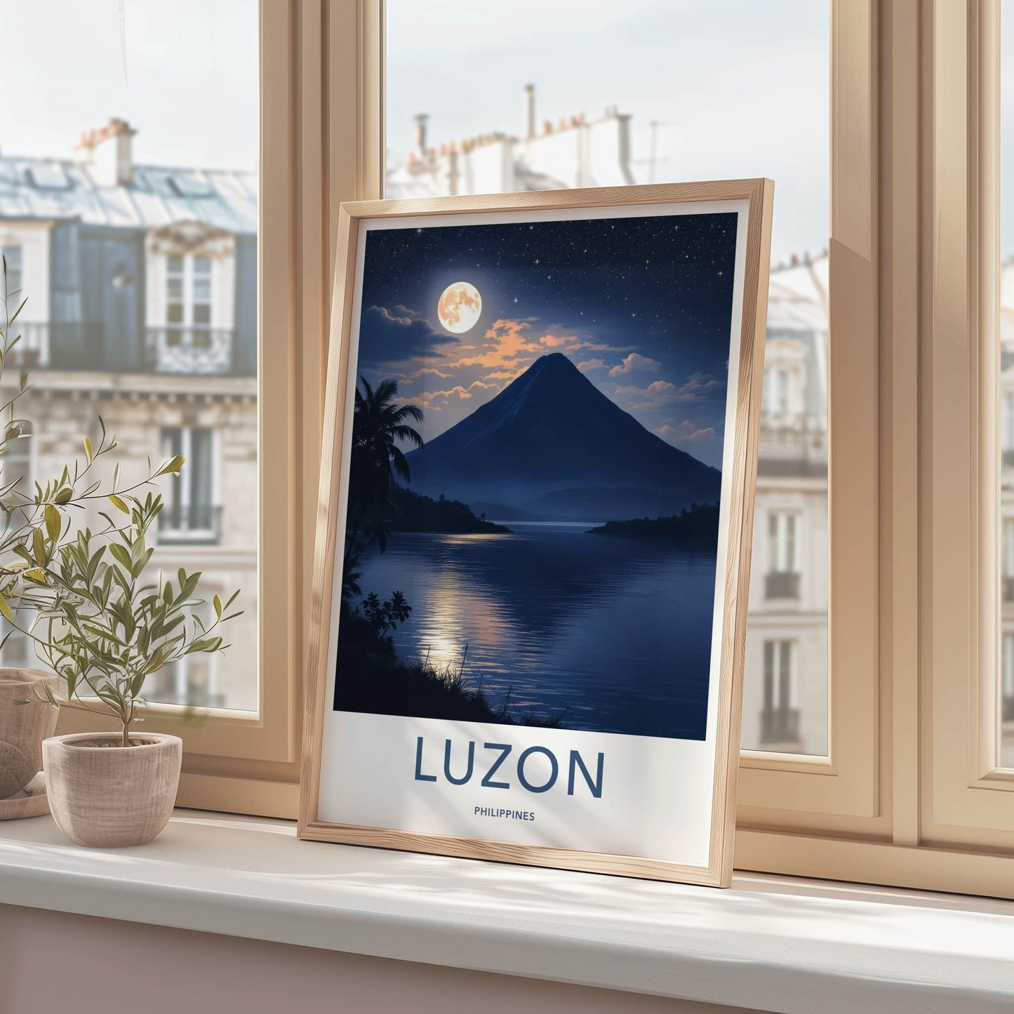 Luzon Poster - Philippines Travel Art - Full Moon Lake Mountain Home Decor